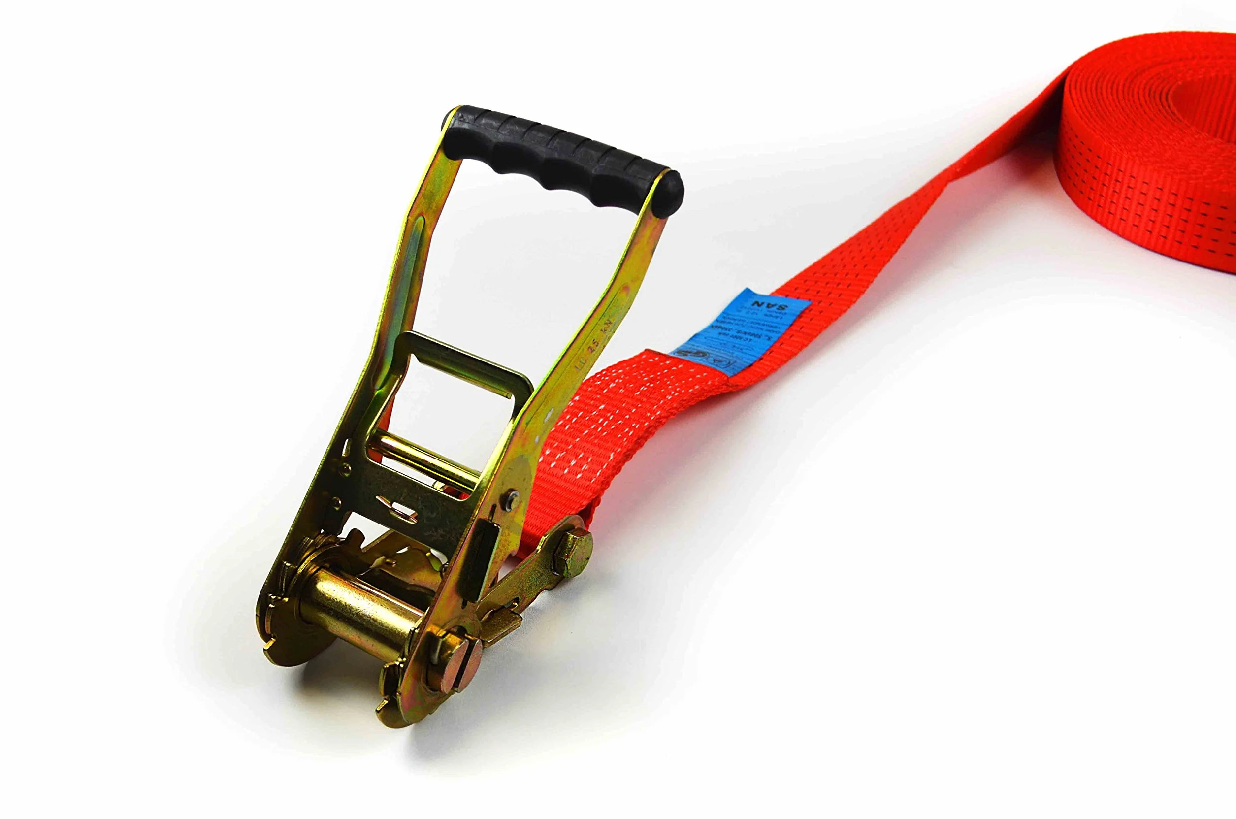 Sandax Cinghia di ancoraggio professionale da 12 m con cricchetto a leva lunga, sigillo TÜV GS, fino a 5000 kg, secondo DIN EN 12195-2, 50 mm di larghezza, rossa, adatta per furgoni e camion