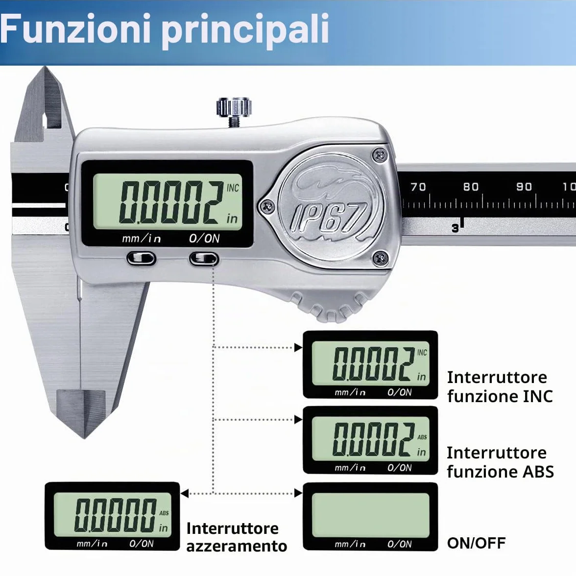 Kynup Calibro digitale 0-6 pollici/150 mm IP67 acciaio inossidabile