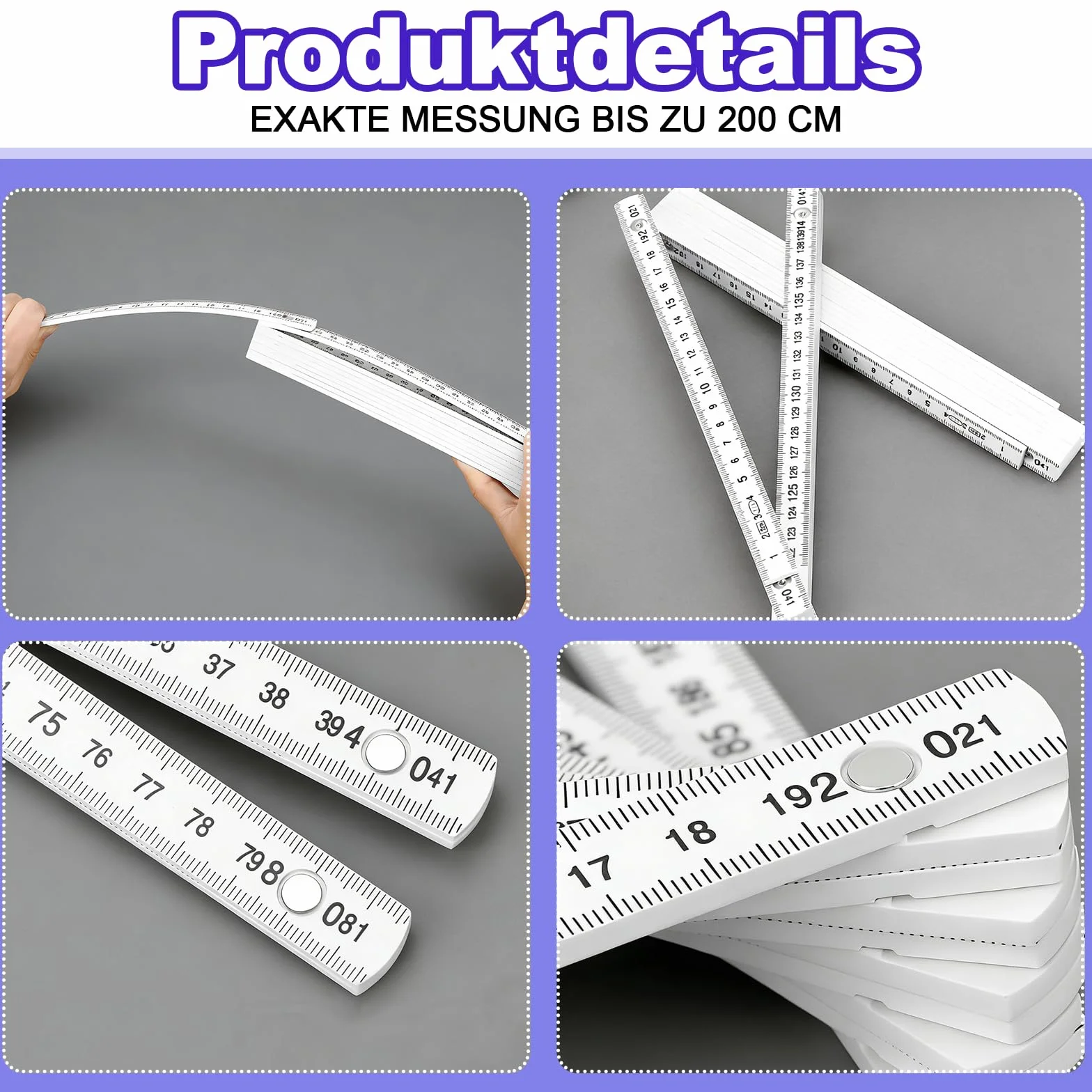 Metro Pieghevole in Plastica Mini 5 Pezzi 2 Metri Righello Articolato Bianco per Cantiere Scuola