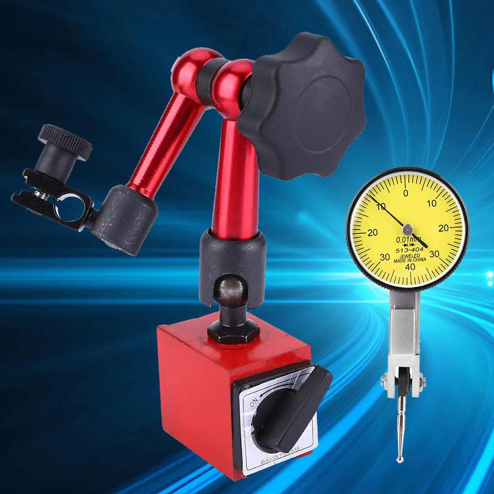 Quadrante di Precisione,Comparatore Centesimale Digitale 0-0,8mm con Base Magnetica Set Indicatore Metrico,Staffa Flessibile Braccio Porta Quadrante Controllo ON/OFF