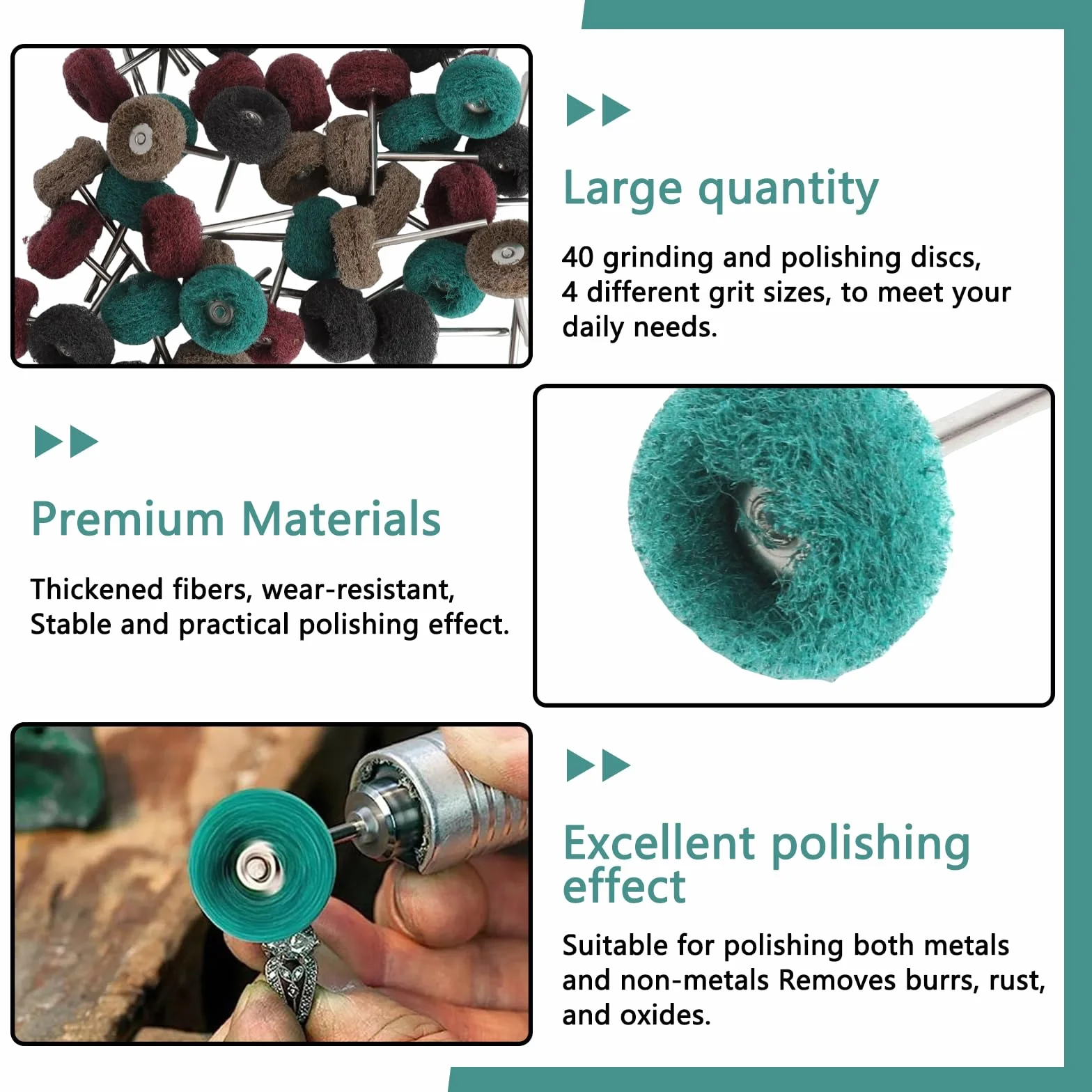 Set 40 Pezzi Dischi Abrasivi 25 mm,con Gambo 3 mm Grana 80/150/240/400 Spazzole in Fibra di Nylon per Lucidatura e Levigatura con Gambo 3mm - Accessori per Dremel e Mini Trapani Rotativi