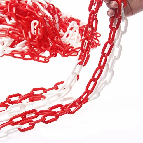 KATSU Barriera a Catena in Plastica 25 Metri 5mm x 25m Alta Visibilità Catena a Maglie in Plastica Bianca e Rossa per Avviso di Sicurezza Parcheggio, Controllo della Folla, Traffico, Coda 990937