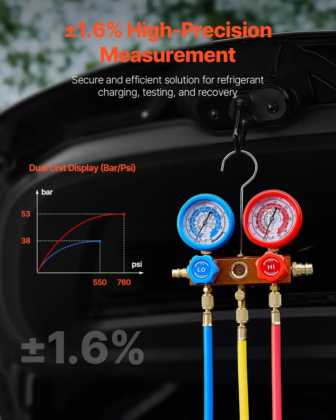 VEVOR Pompa per Vuoto e Manometro AC 2,12L/s, Pompa per Vuoto ad Aria HVAC, Kit Manometro Collettore Refrigerante A/C, con Tubi Rilevatori di Perdite, per R134a, R12, R22, R502a, R410A, R404, R407C