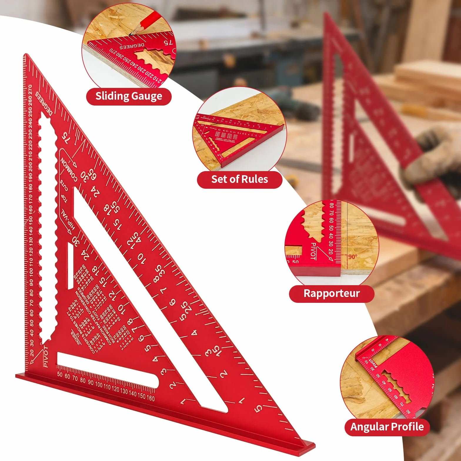Squadra da carpentiere in metallo 2 pezzi 180 mm 300 mm 7"-12" per angoli retti 45° 90° con perno piatto