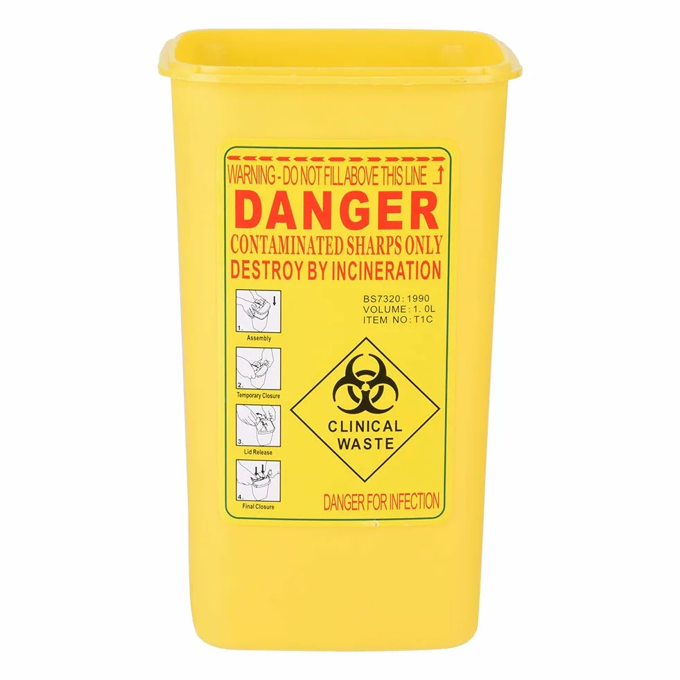 Nikou Contenitore per Rifiuti Taglienti 1 Litro, Sharps Container Smaltimento Plastica per Tatuaggi Giallo