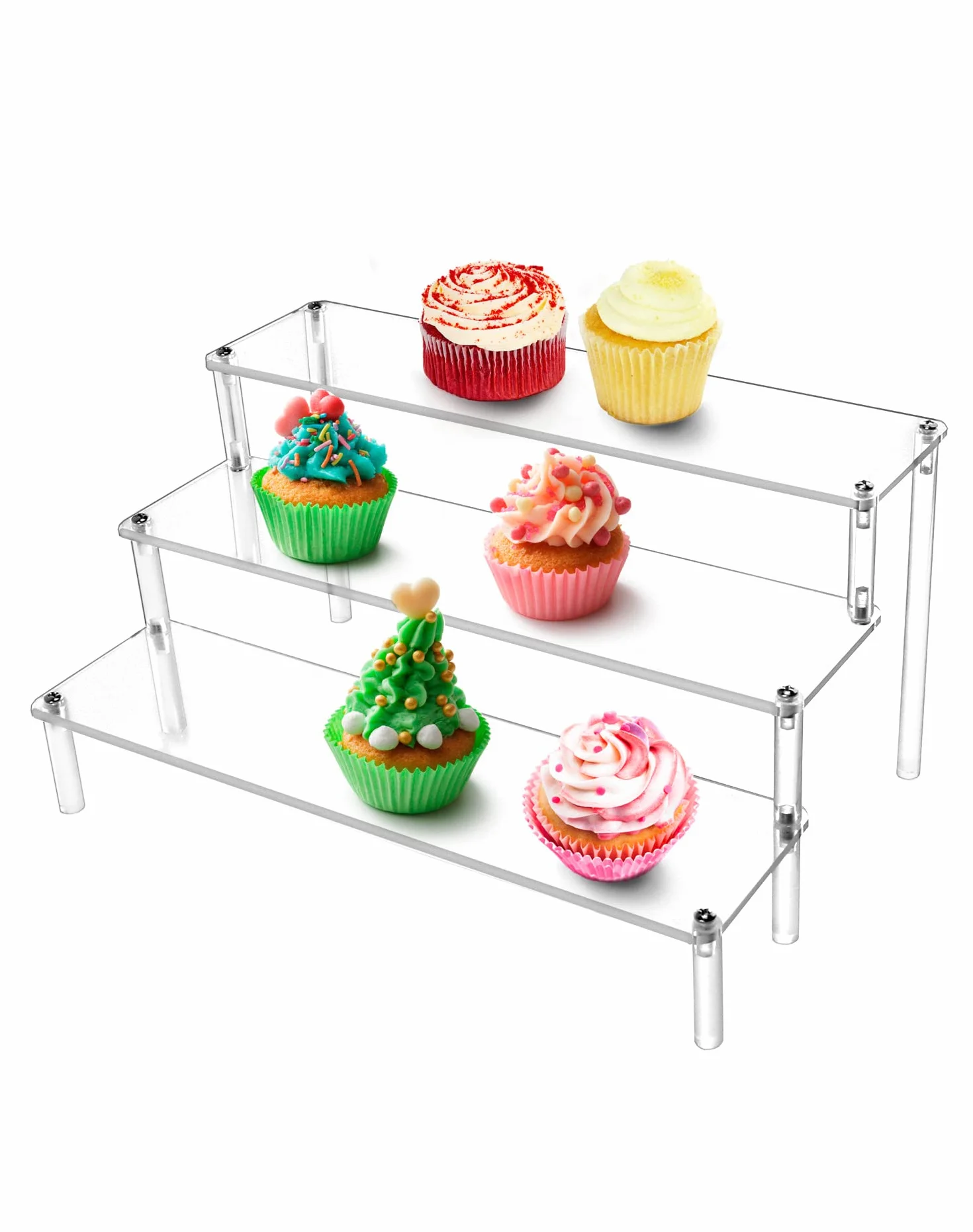 QWORK® Espositore Acrilico a 3 Livelli in Acrilico Spesso 4 mm, 30x21x15cm, per Personaggi Profumi Gioielli Cupcakes