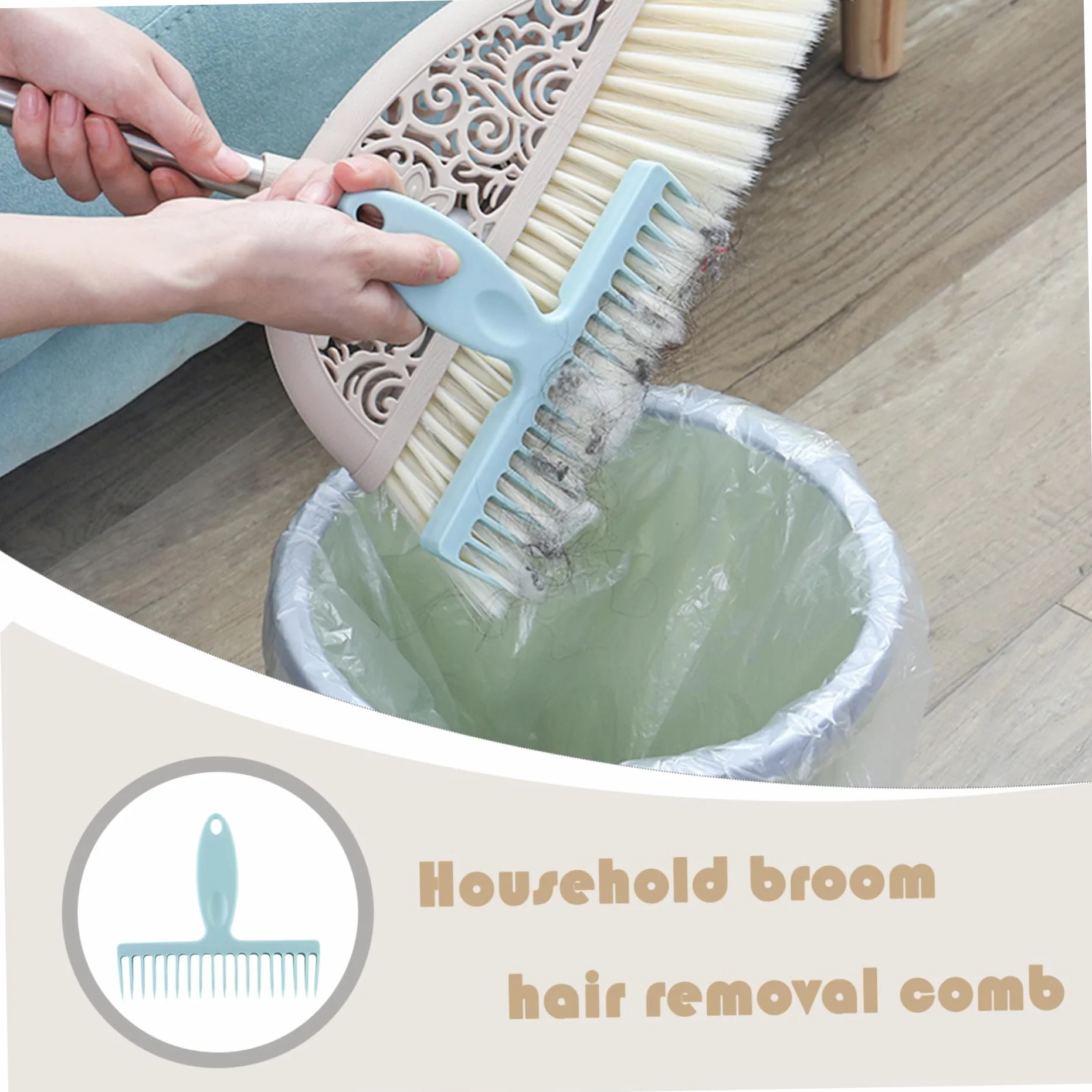 Pettine per depilazione per scopa, strumenti per la pulizia dei capelli per pulire la scopa con manico e foro per appendere gli scarichi del bagno della camera da letto, blu