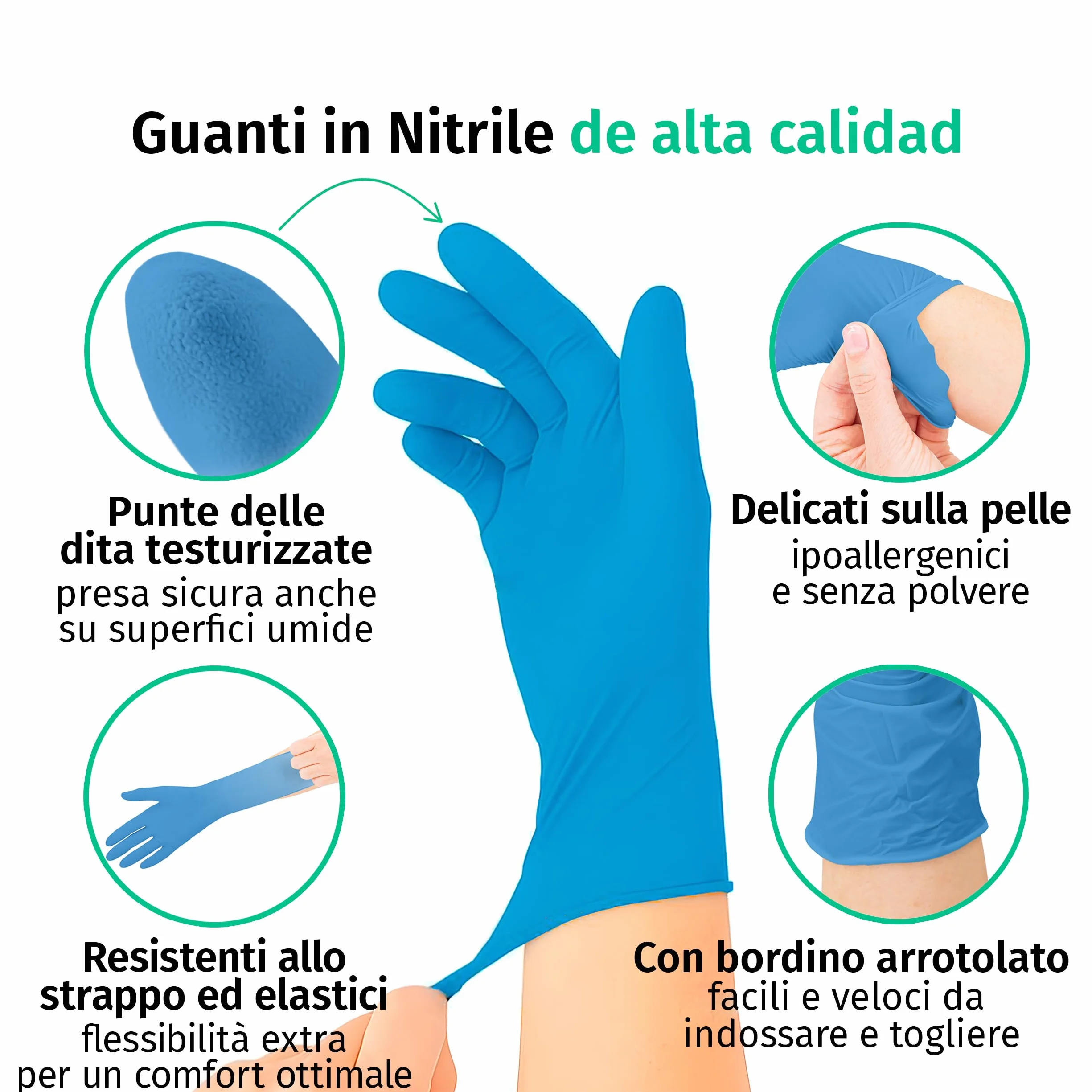 Guanti Nitrile M Blu 200 Pezzi Monouso Senza Lattice Senza Polvere