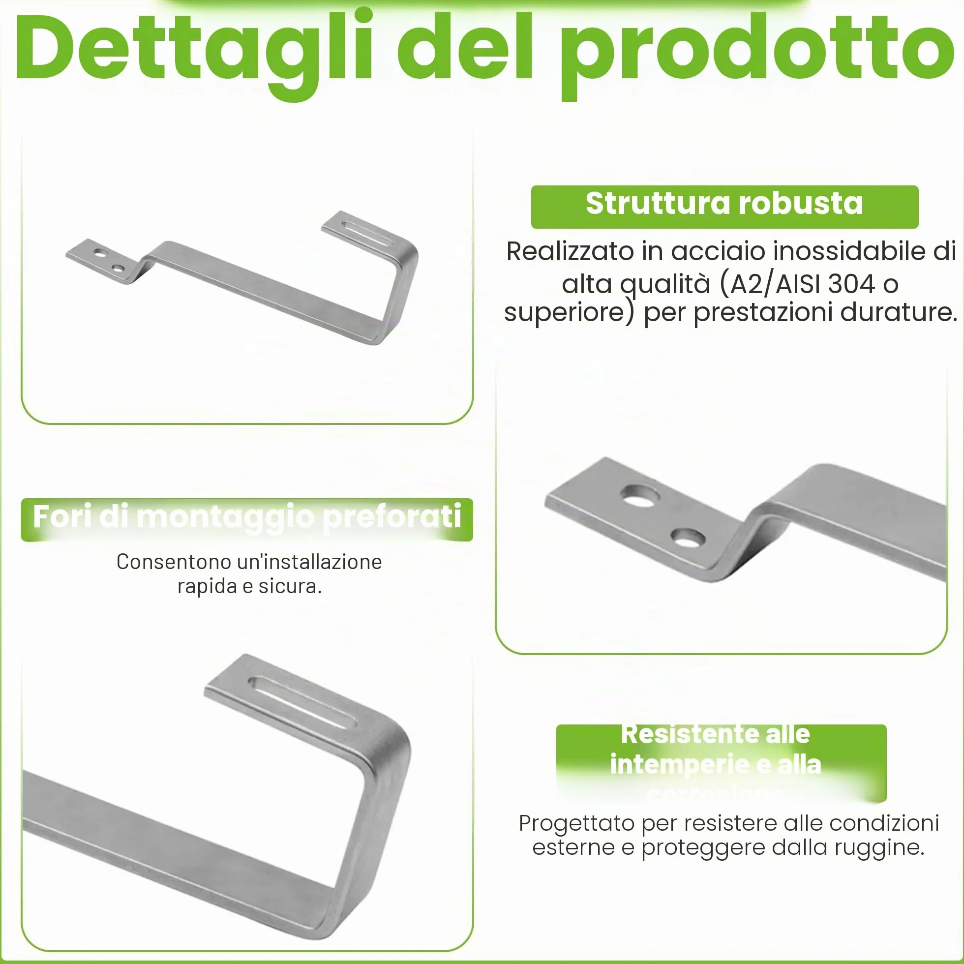 Offgridtec Gancio per tetto in acciaio inox V2a per montaggio a parete di pannelli solari su tegole a coda di castoro