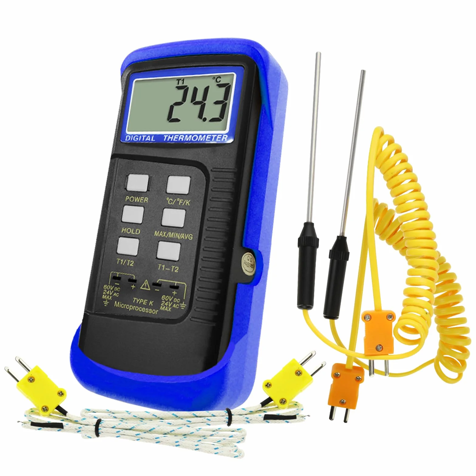 GAIN EXPRESS Termocoppia Tipo K Termometro 4 Sonde Acciaio Inossidabile Doppio Canale Alta Temperatura Kelvin