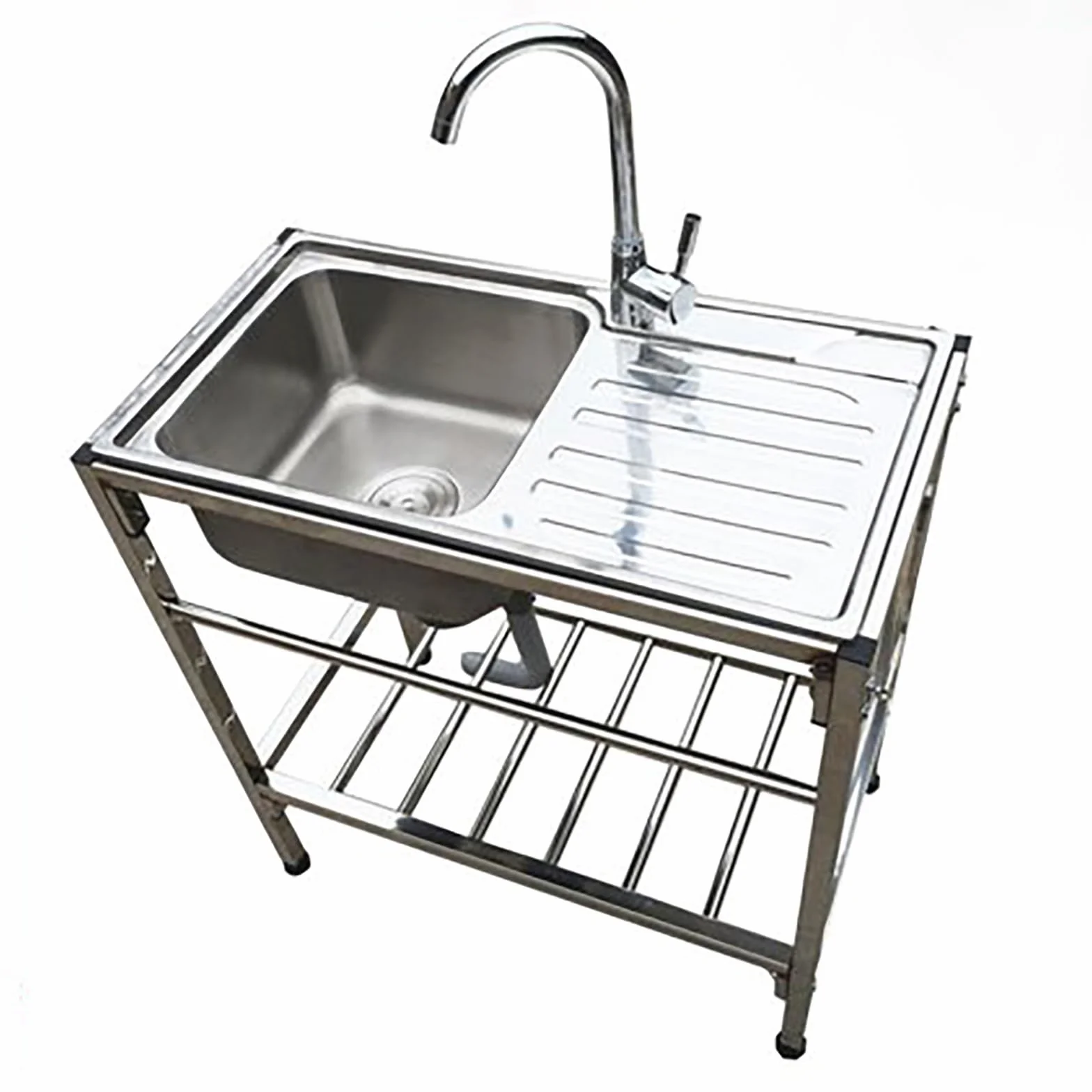 Lavello Portatile Indipendente, Lavello da Cucina in Acciaio Inossidabile per Esterni, Lavello per Ristorante Commerciale, con Supporto e Rubinetto, per Lavanderia, Garage, Fattoria