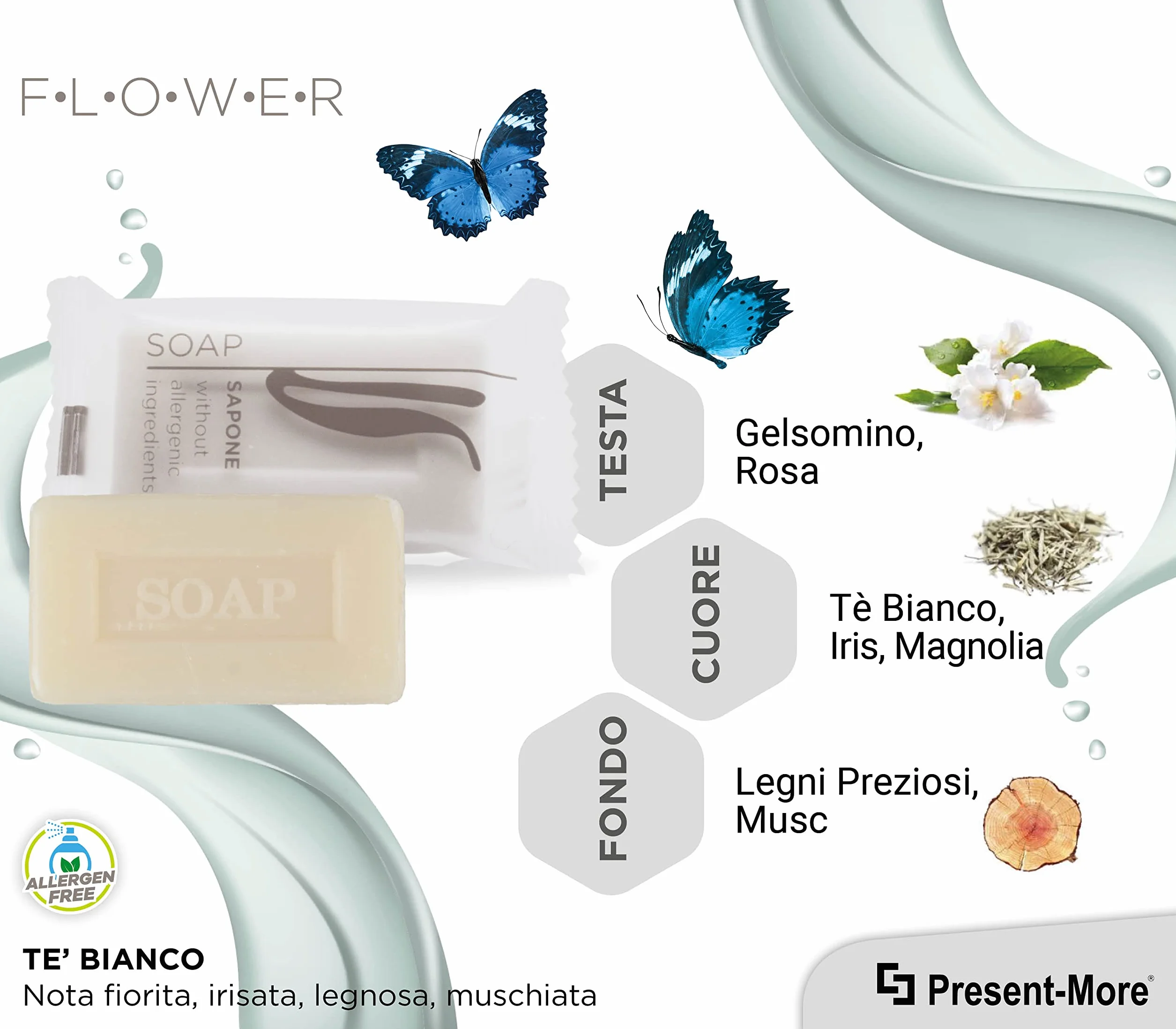 Saponette Hotel 15gr Flower 250 Pezzi Saponetta Mani Senza Allergeni Fragranza Tè Verde