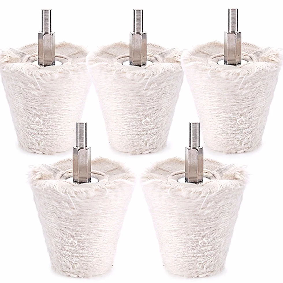 Swpeet 5 pz bianco conica in flanella lucidatura mola testa 1/10,2 cm manico per metallo alluminio acciaio INOX cromato
