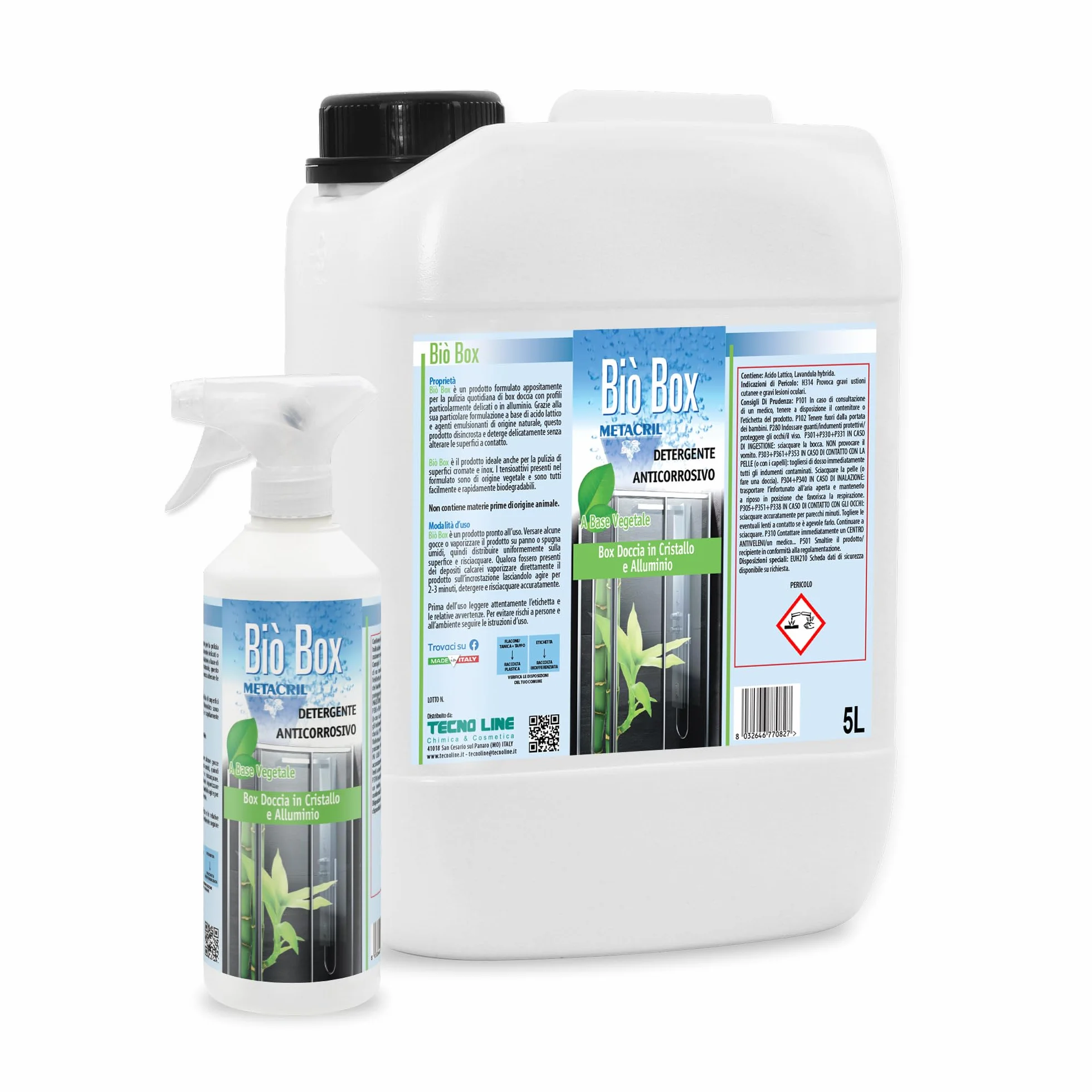 DETERGENTE BIOLOGICO ANTICORROSIVO PER BOX DOCCIA + Flacone Vaporizzatore per la ricarica. Bio Box 5 Lt.