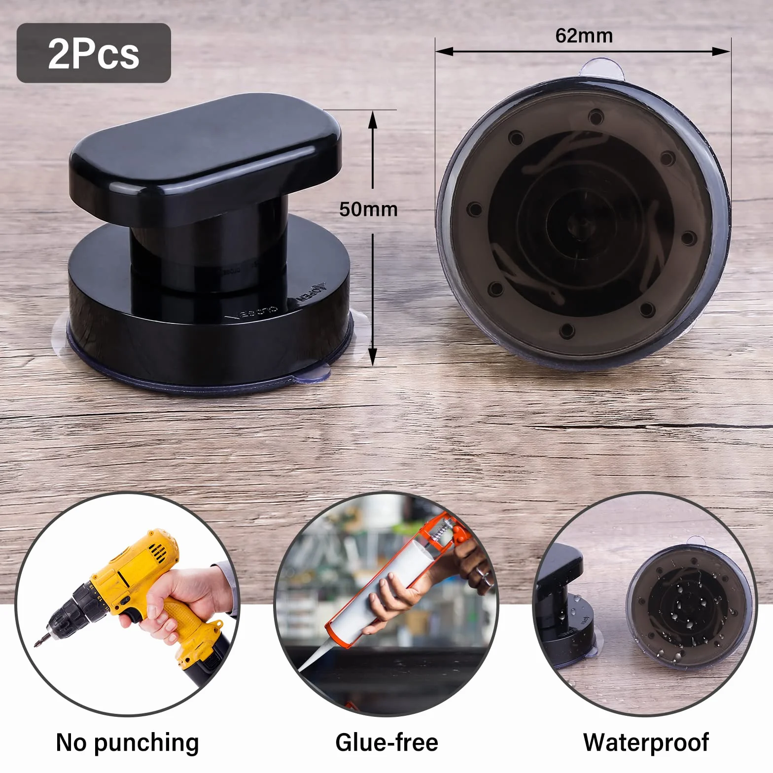 2 maniglie a ventosa per porta Mokinga, maniglia in plastica ABS per balcone