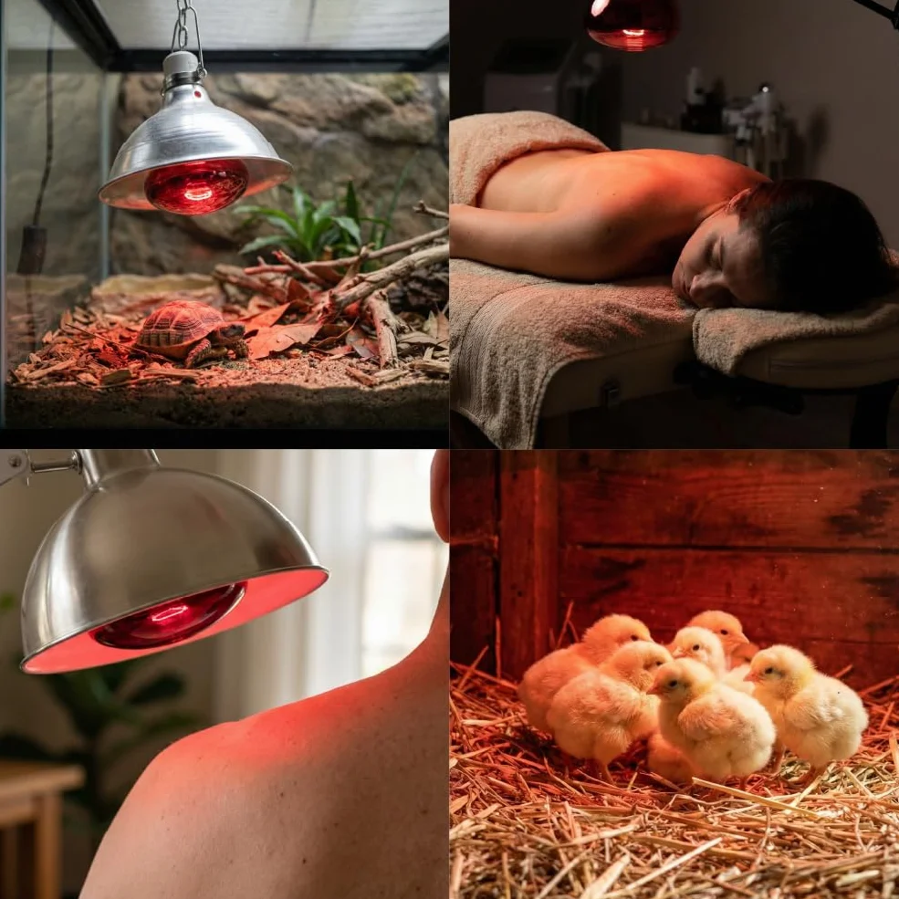 KMINA Lampada Infrarossi 275W per Lampada Riscaldante, Attacco E27, Luce Rossa Rubino, 220 a 240V, Vetro e Alluminio, Ricambio