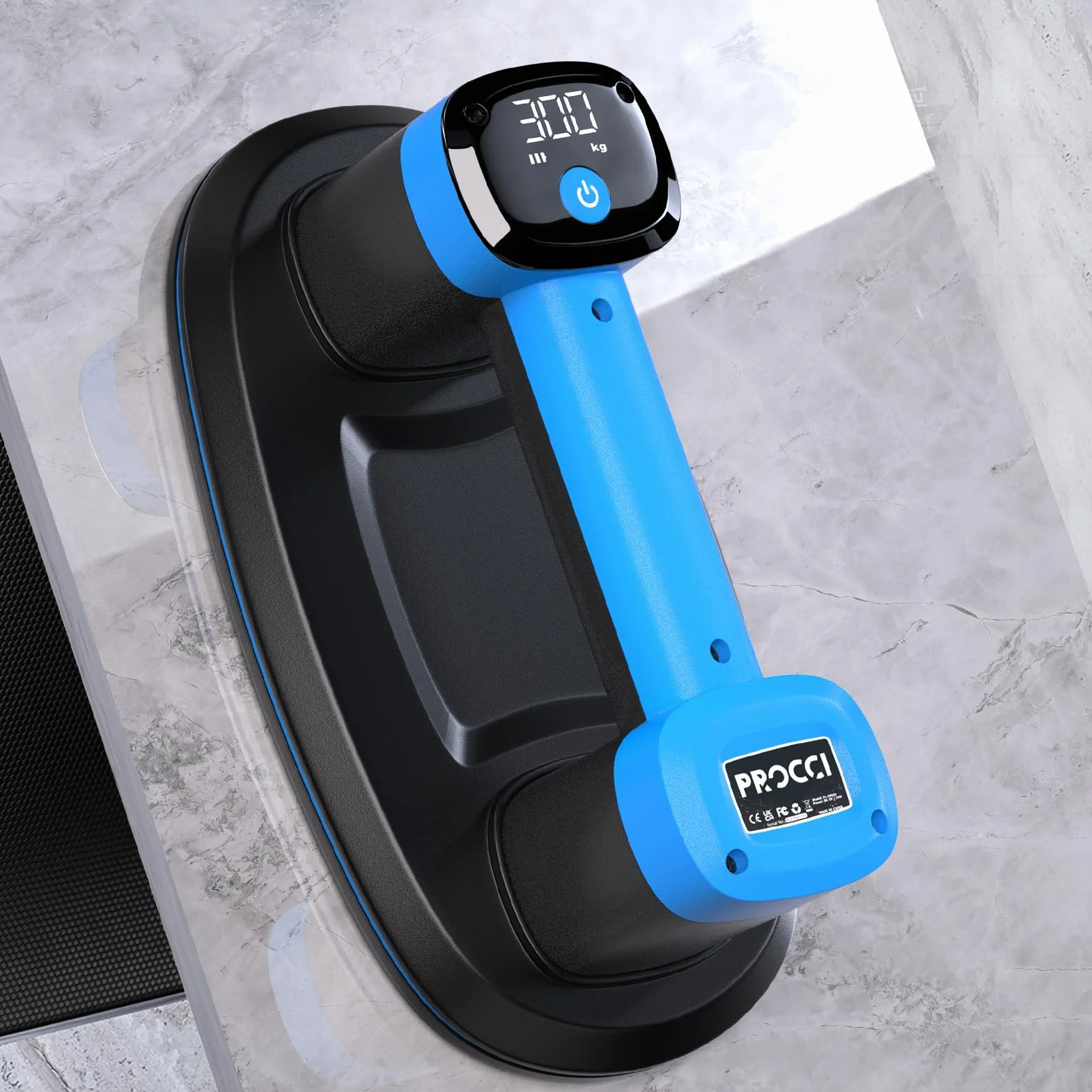 Ventosa a Batteria per Piastrelle, Vetro e Marmo – 2 Motori, 300KG di Aspirazione, Display LCD, Batteria 4500mAh, Autonomia 12h, 26cm, anche per Superfici Leggermente Strutturate