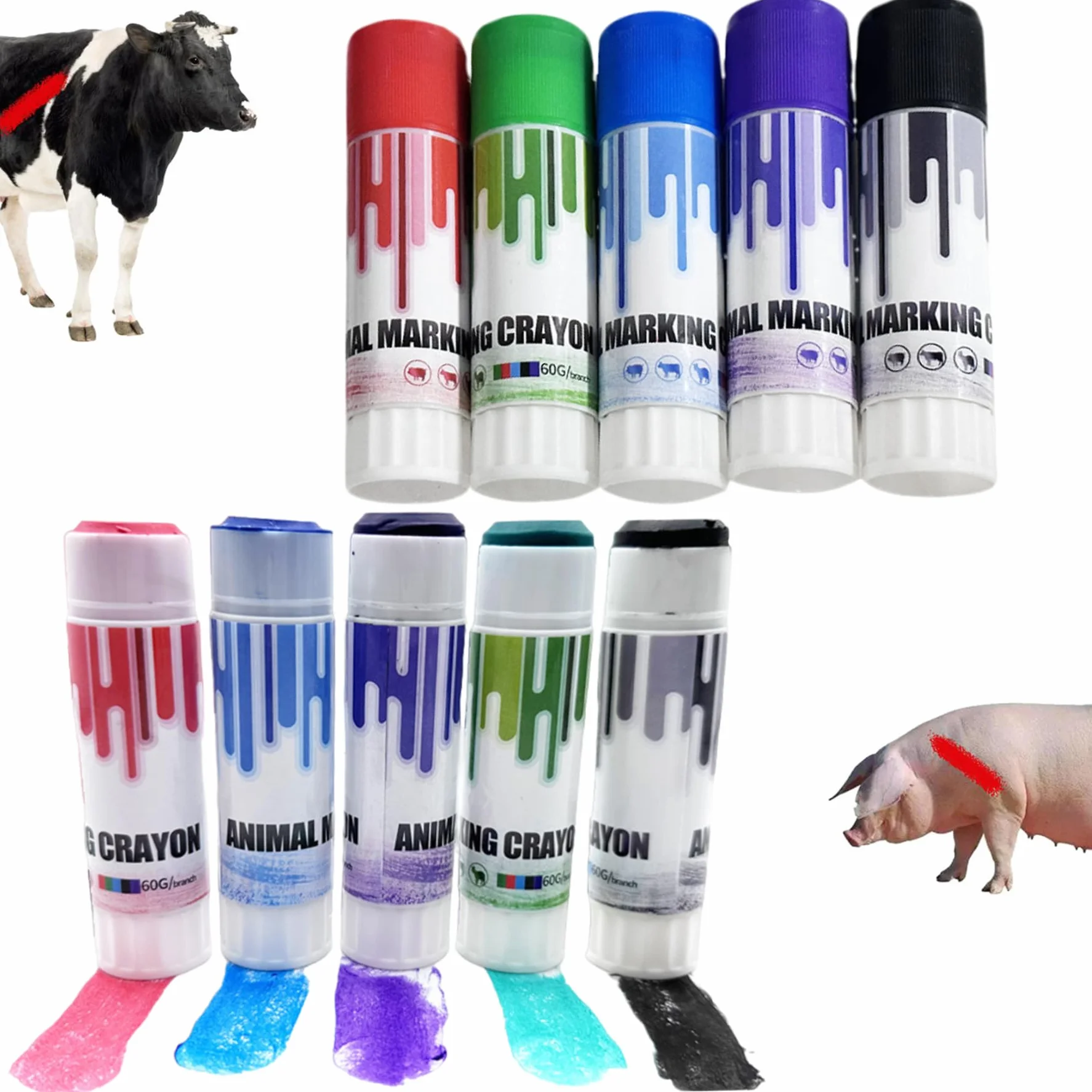 PROD PROD PER PACCHE CAPPA CACCA Marcatori di pastelli del bestiame 4 colori Identificazione animali visibilità 8 pezzi