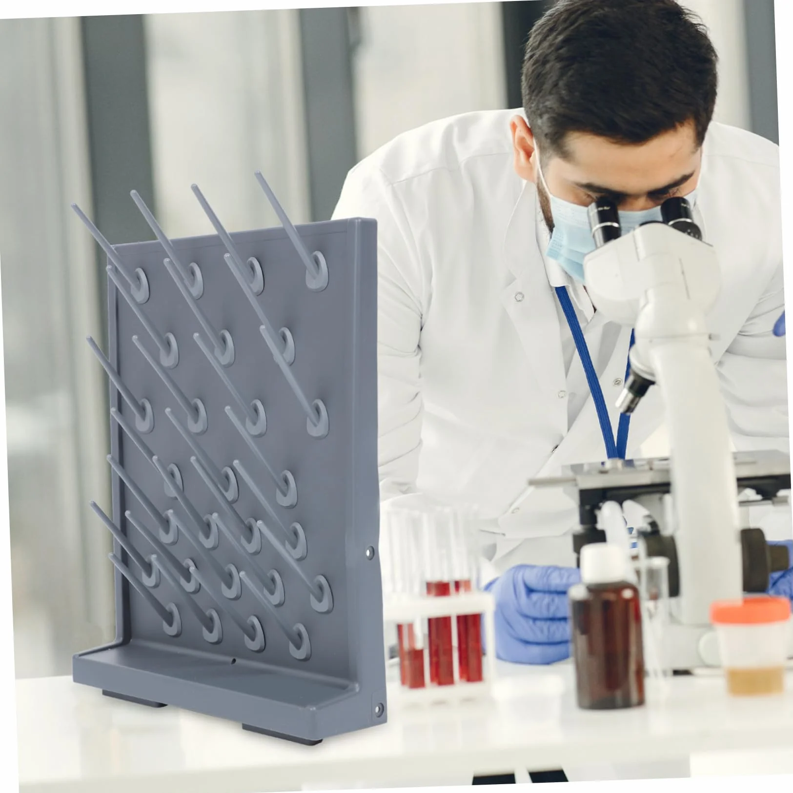 Cabilock Stendino da Laboratorio in Plastica PP 2 pezzi Portasciugatura per Provette con Supporti Rack Scolavetreria