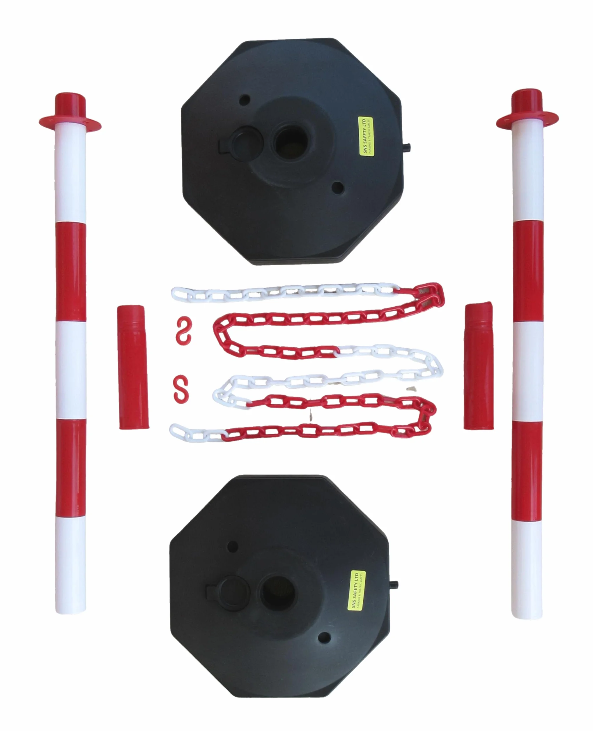 Coppia di Dissuasori di Plastica con Catena Plastica (Rosso Bianco, 3 m)