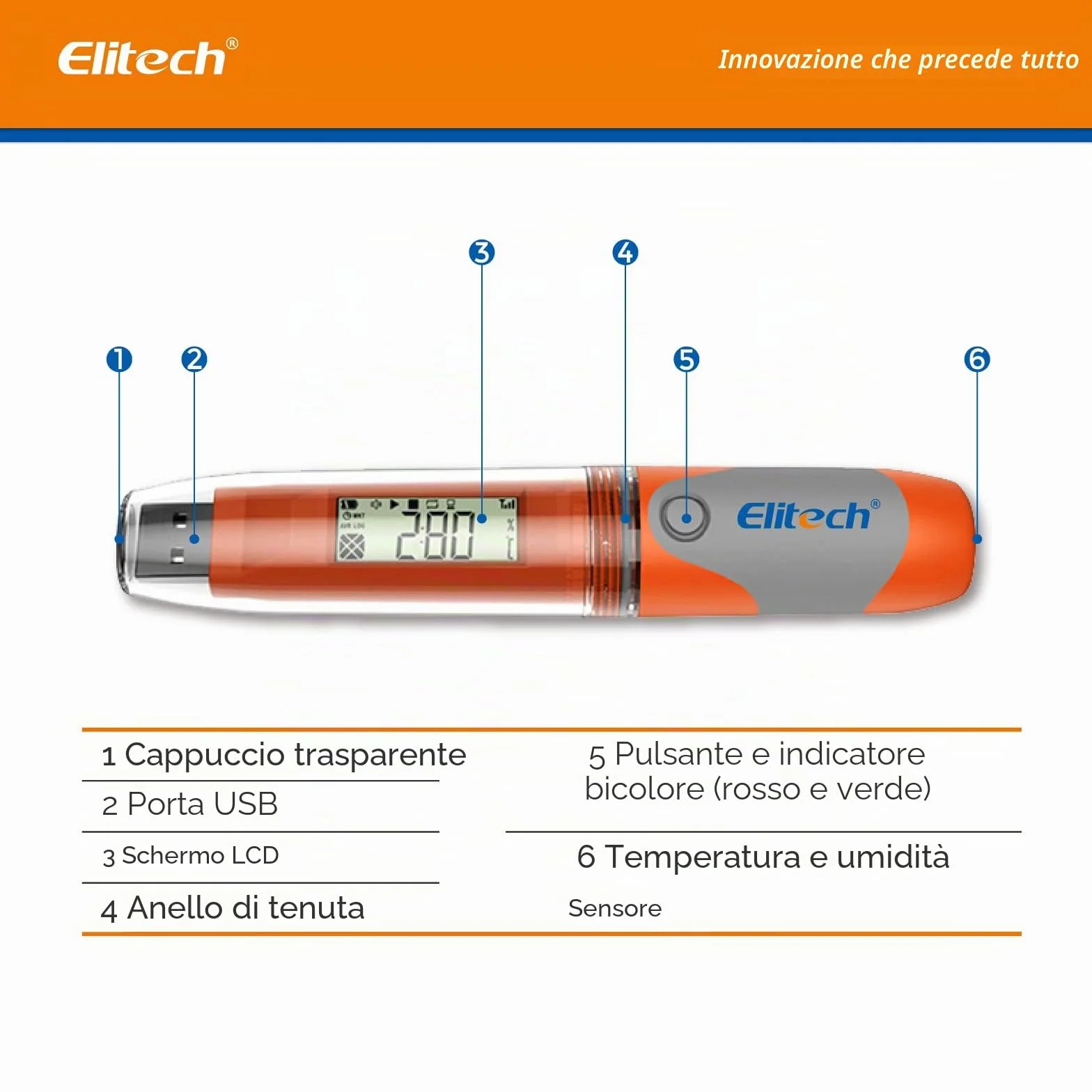 Elitech RC-51H Data Logger Temperatura Umidità 32.000 Punti Schermo LCD CE FDA