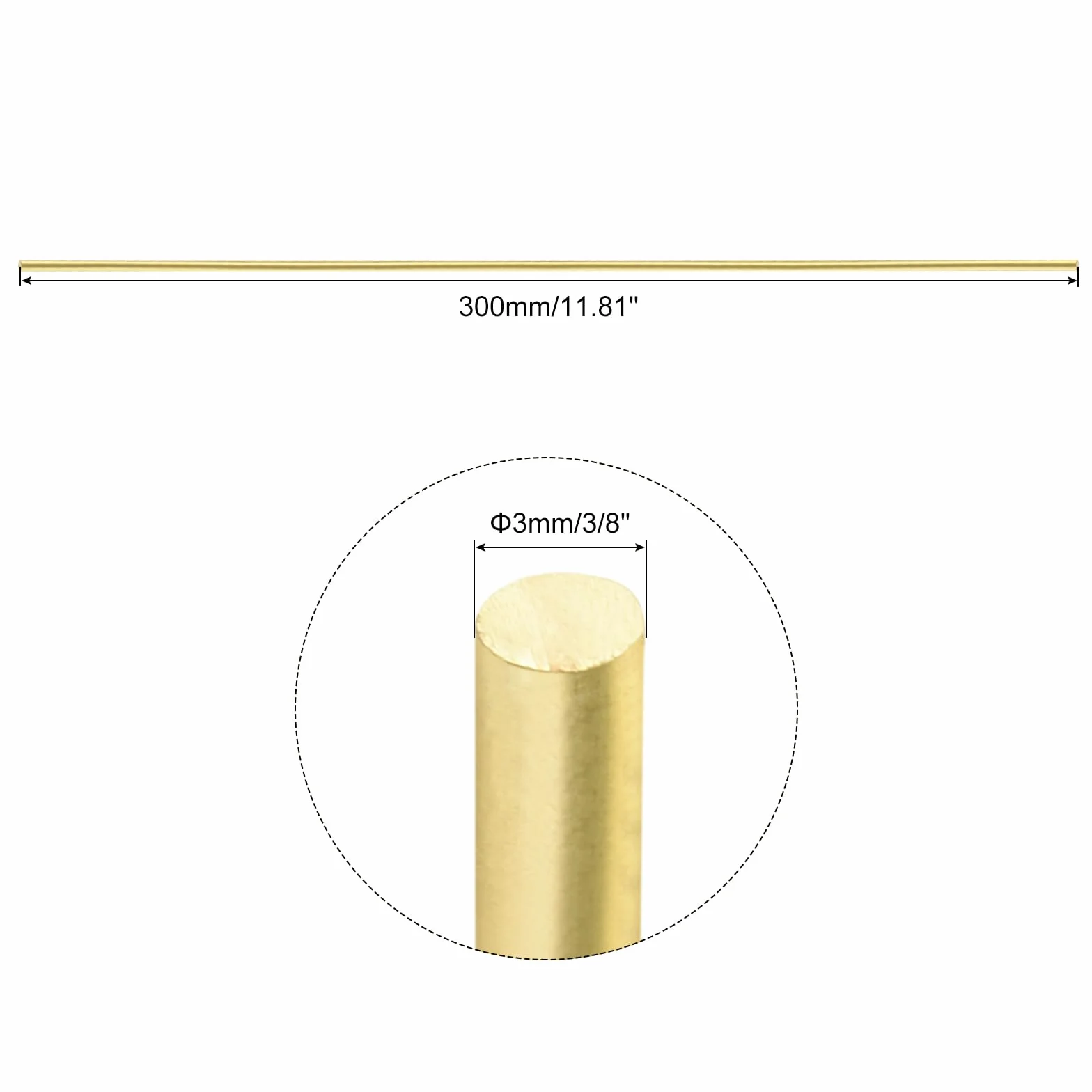 Asta Tonda in Ottone Massiccio 3mm 1/8" x 300mm 12" 4pz per Manici Coltelli Fai Da Te