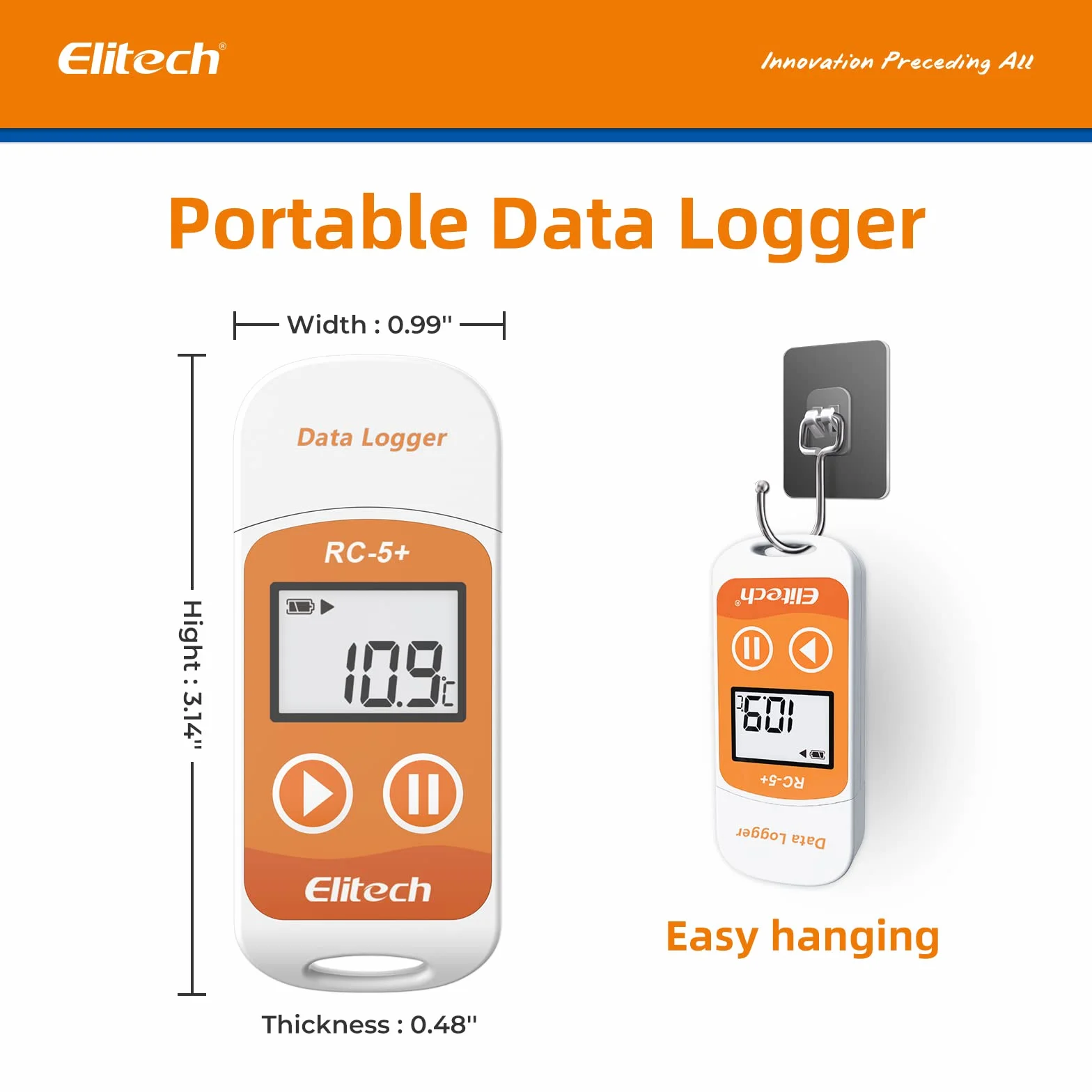 Elitech RC-5+ Registratore di Dati di Temperatura 32000 Punti PDF CSV Automatico Riutilizzabile Protezione Password 5PCS