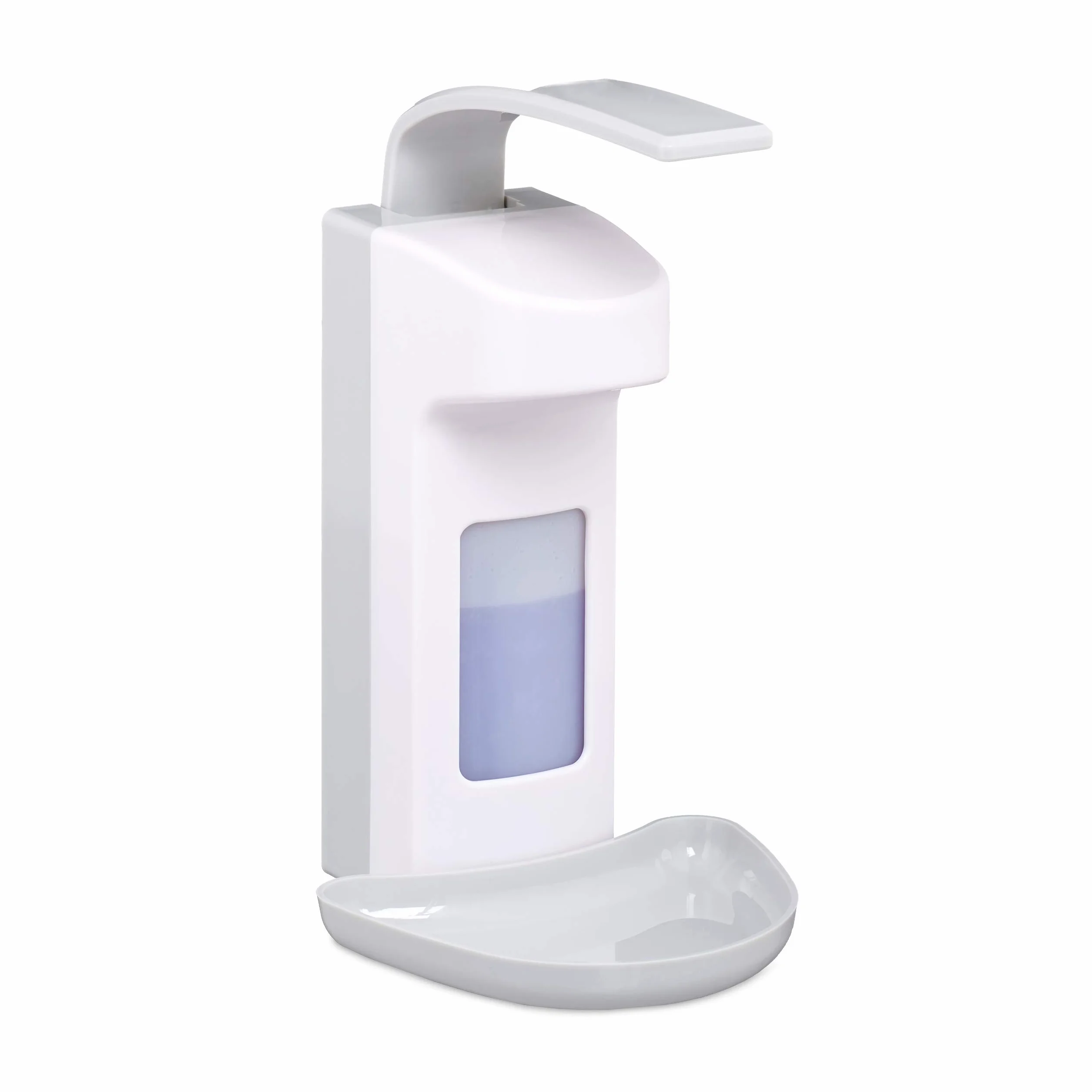 10x Set Dispenser di Sapone, con Salvagocce, Portasapone Igienico da Parete, Disinfettante, a Leva, per 500 ml, bianco