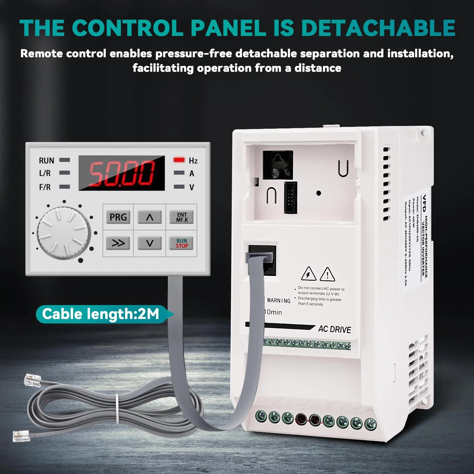 Inverter 220V Azionamento a Frequenza Variabile 4KW VFD convertitore di frequenza Entrata monofase 220V uscita trifase 380V Regolatore di velocità motore CNC ZHB600-4KW cavo di prolunga da 2m
