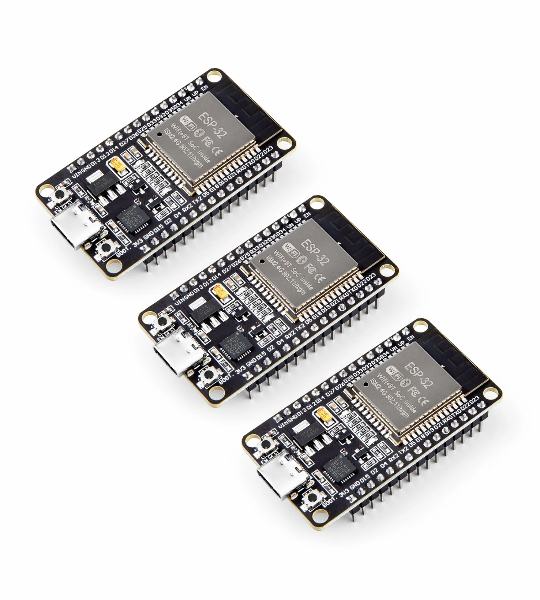 ELEGOO Scheda di Sviluppo ESP-32 3 Pezzi USB C, 2.4GHz Dual Mode WIFI+Bluetooth Microcontrollore Supporto Arduino, MicroPython, NodeMCU