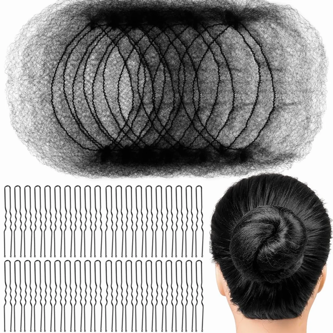 Retine Elastiche Invisibili per Capelli 20 Pezzi con 40 Forcine Nere, Retina per Chignon Donna