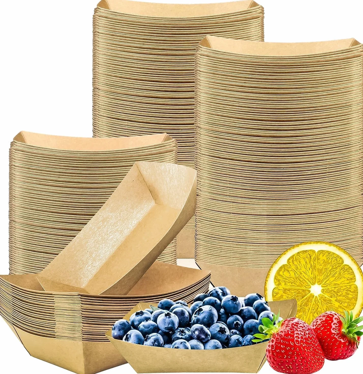 Vassoi in carta kraft per alimenti 16 x 12 cm, piatti da portata in cartone riciclato