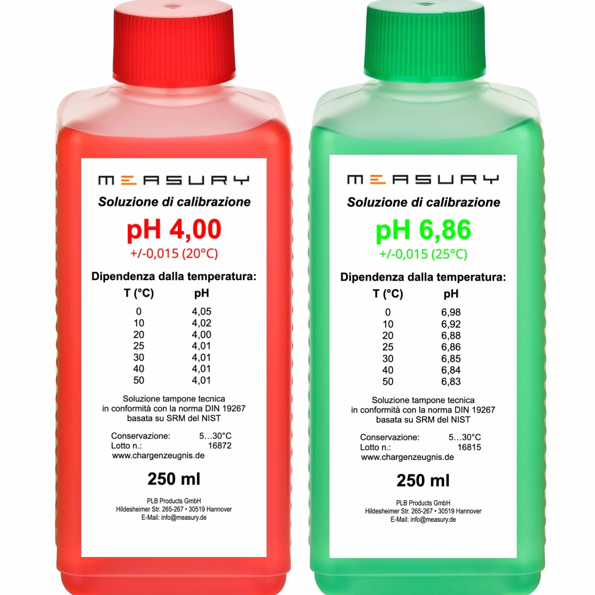 Measury Soluzione di Calibrazione del pH di 4.00 e 6.86, Soluzione Tampone di pH 250ml Ciascuno, Soluzione di Calibrazione Rosso/Verde, Liquido di Calibrazione Set di Liquido di Calibrazione