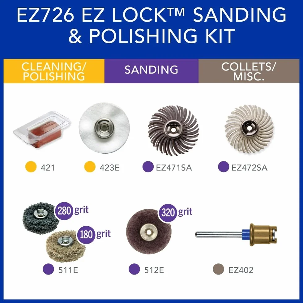 Dremel EZ726-01 EZ Lock Set di accessori per levigatura e lucidatura 8 pezzi