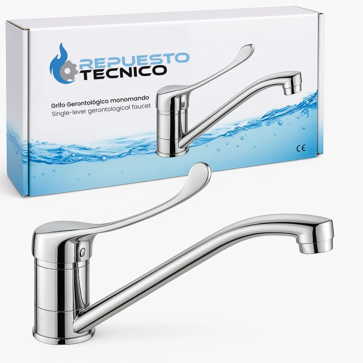Ricambio Tecnico | Rubinetto Gerontologico Monocomando con Leva Lunga a Gomito e Beccuccio Girevole | Rubinetti Sanitari per Ospedali, Laboratori e Lavabi di Accessibilità