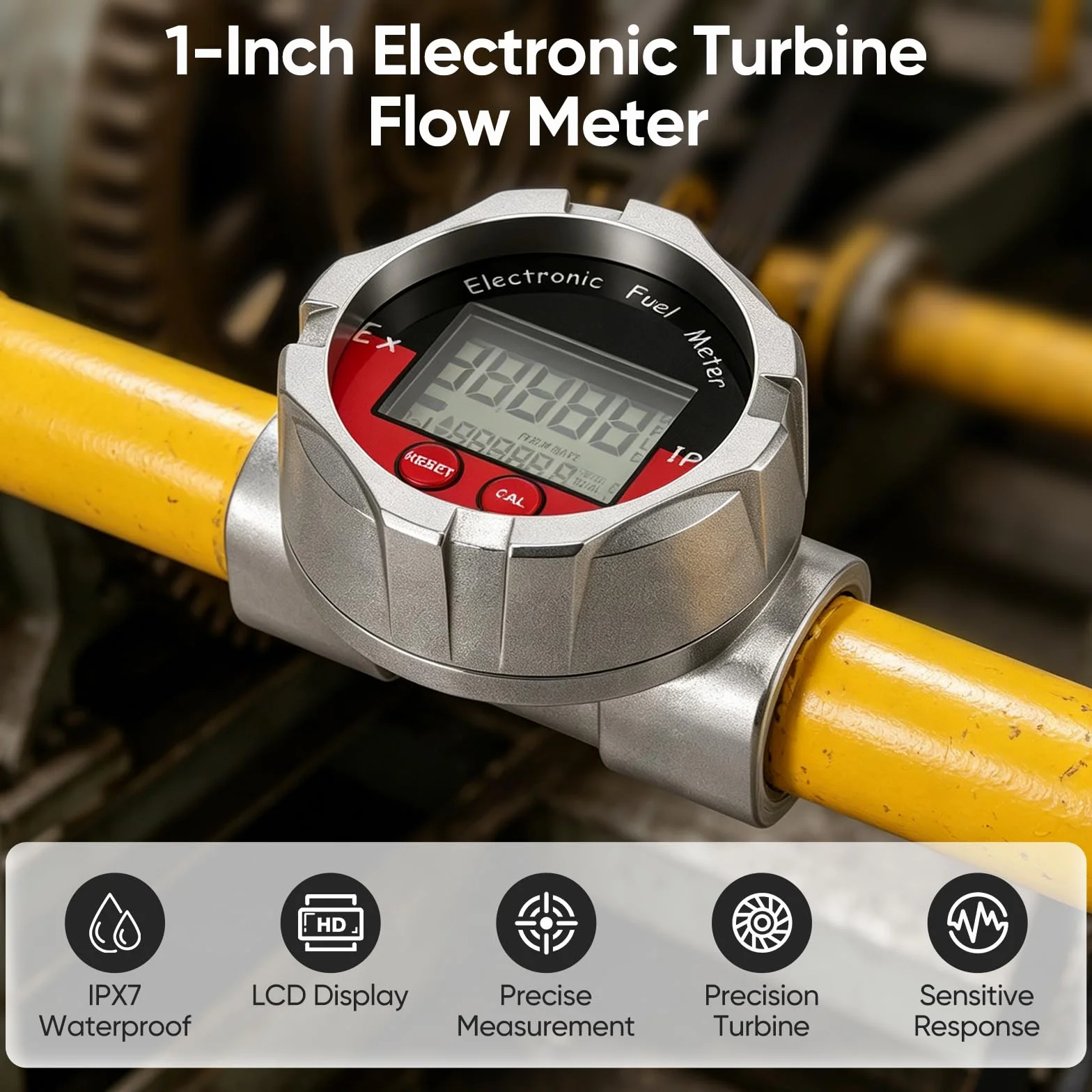 Misuratore Portata Digitale LCD 1 Pollice Acciaio Inossidabile Contatore a Turbina Impermeabile IPX7 10-100 L/min