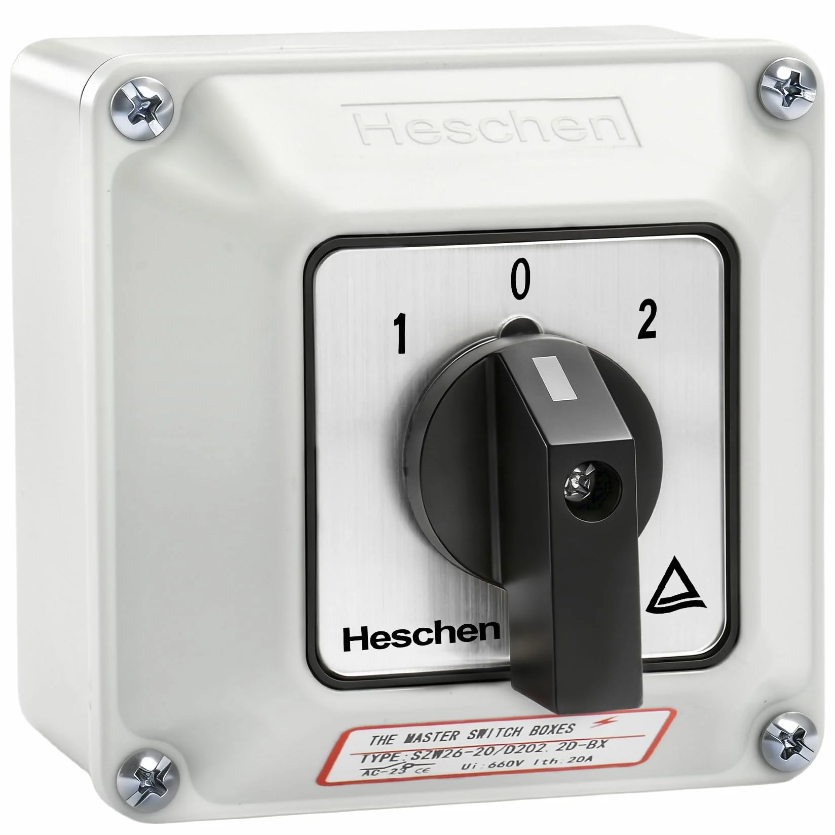 Heschen Interruttore selettore universale rotativo, SZW26-20/D202.2D, 660V 20A, 3 posizioni On-Off-On, 2 fasi 8 terminali, con scatola esterna interruttore master (Scatola più grande)