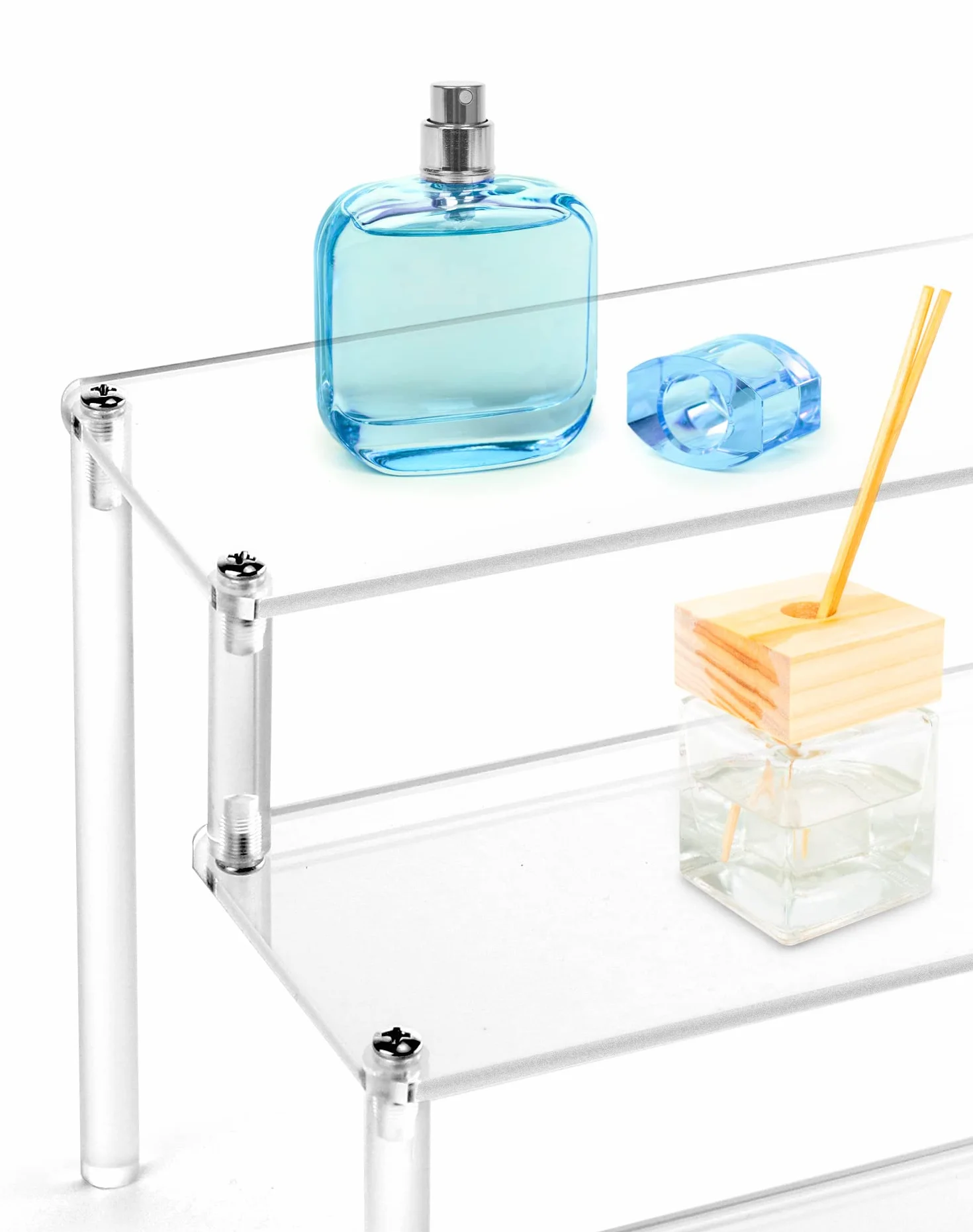 QWORK® Espositore Acrilico a 3 Livelli in Acrilico Spesso 4 mm, 30x21x15cm, per Personaggi Profumi Gioielli Cupcakes