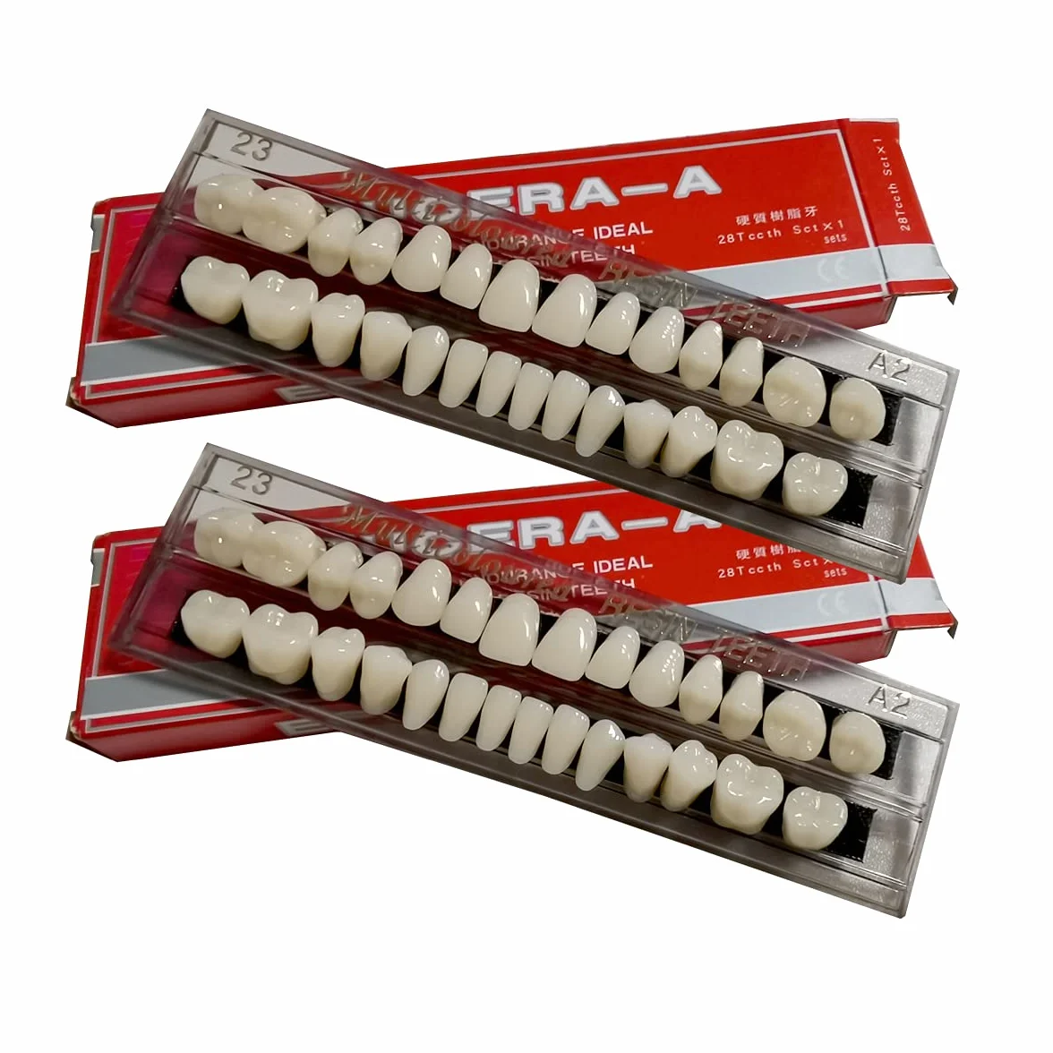 Denti Finti in Resina Acrilica per Protesi Dentarie, 2 Set di Denti Interi in Polimero Sintetico, 23 Tonalità A2 per Sostituzione