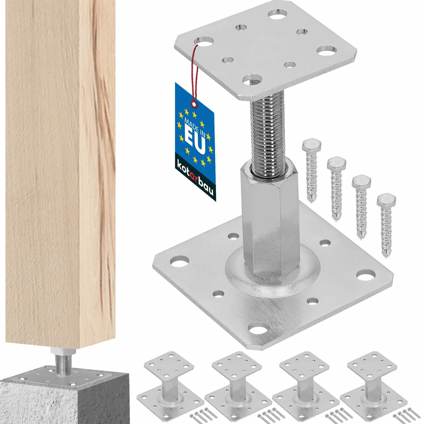 KOTARBAU® Supporto per Pali in Legno Acciaio Zincato 80 x 80 mm Altezza Regolabile 90-150 mm