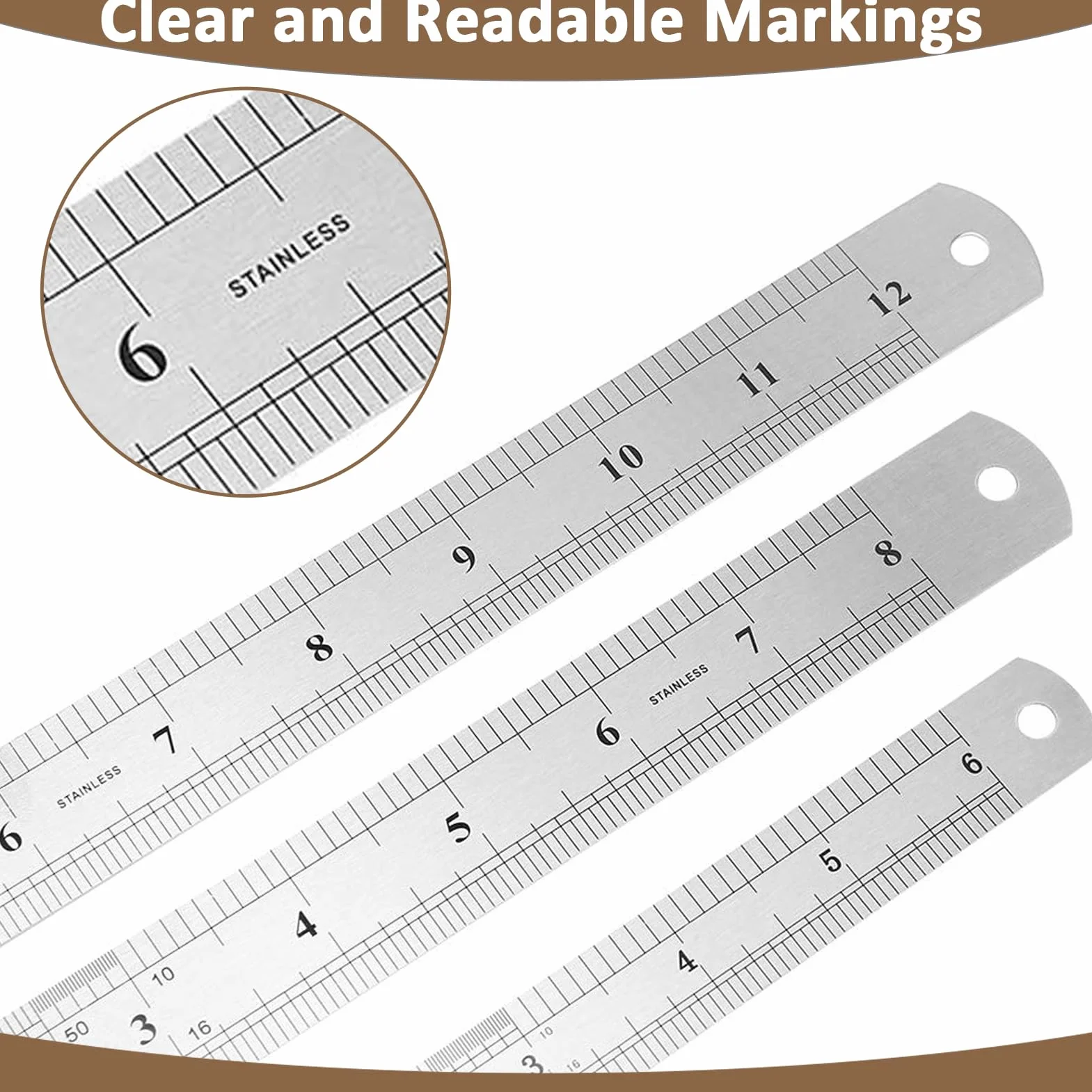 Righello in Acciaio Inossidabile 15 cm 20 cm 30 cm Righelli in Metallo Doppio Righello 3 pezzi Set per Ingegneria, Insegnamento, Offi