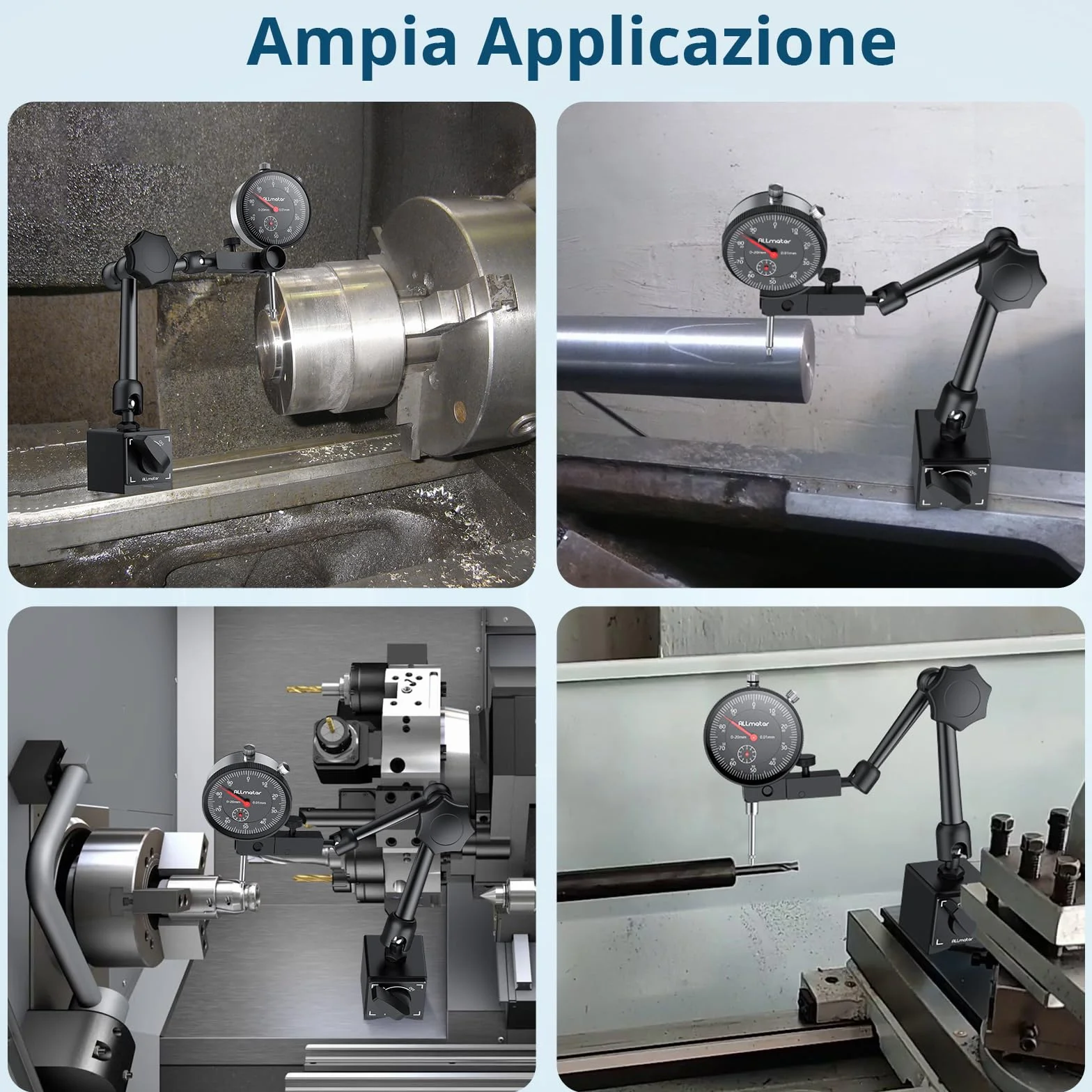 Comparatore Centesimale 0-20mm con Base Magnetica 60kg, Indicatore Meccanico di Precisione 0.01mm, Supporto Regolabile a 3 Snodi per Tornio Fresatrice Allineamento Misure Officina Meccanica