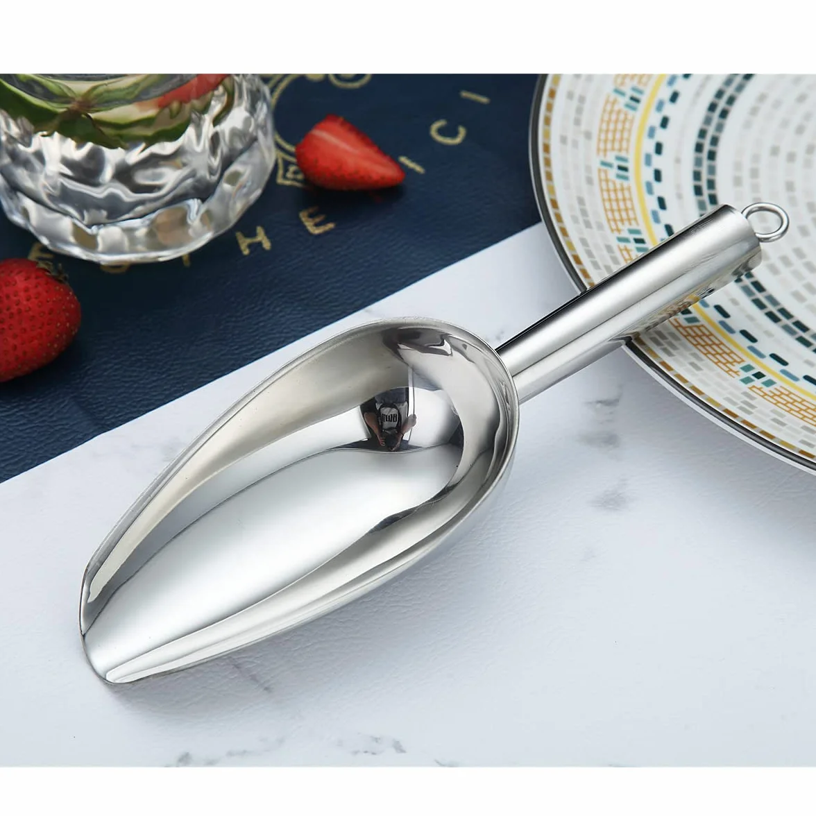 Berglander Paletta per ghiaccio 6 OZ, paletta per ghiaccio in metallo per macchina per il ghiaccio, multiuso per paletta per alimenti per feste da bar in cucina