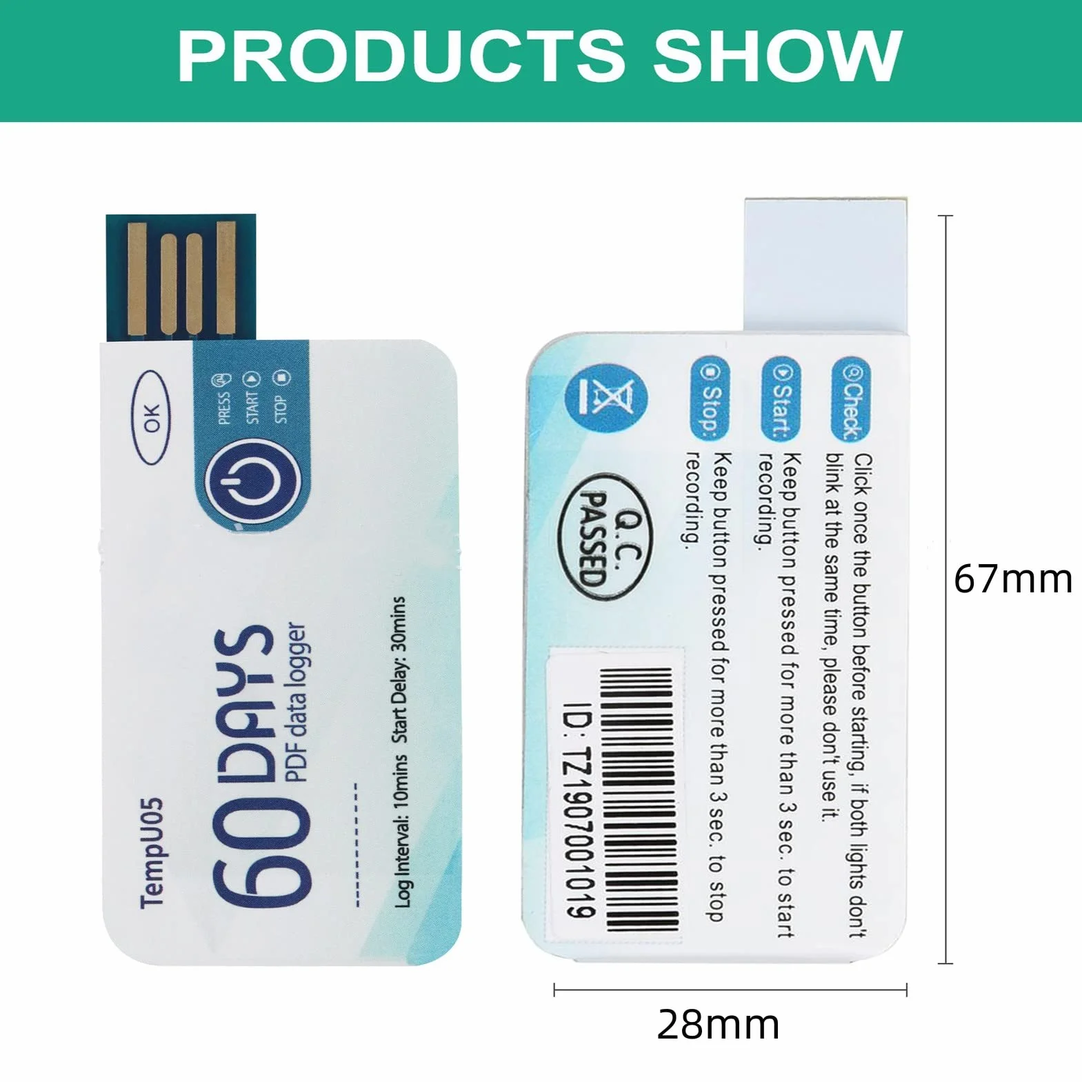 TempU05 Registratore di Dati di Temperatura USB Monouso, Registratore di Dati ad Alta Precisione Registratore di Temperatura per il Monitoraggio di Alimenti, Farmaci, Prodotti Chimici