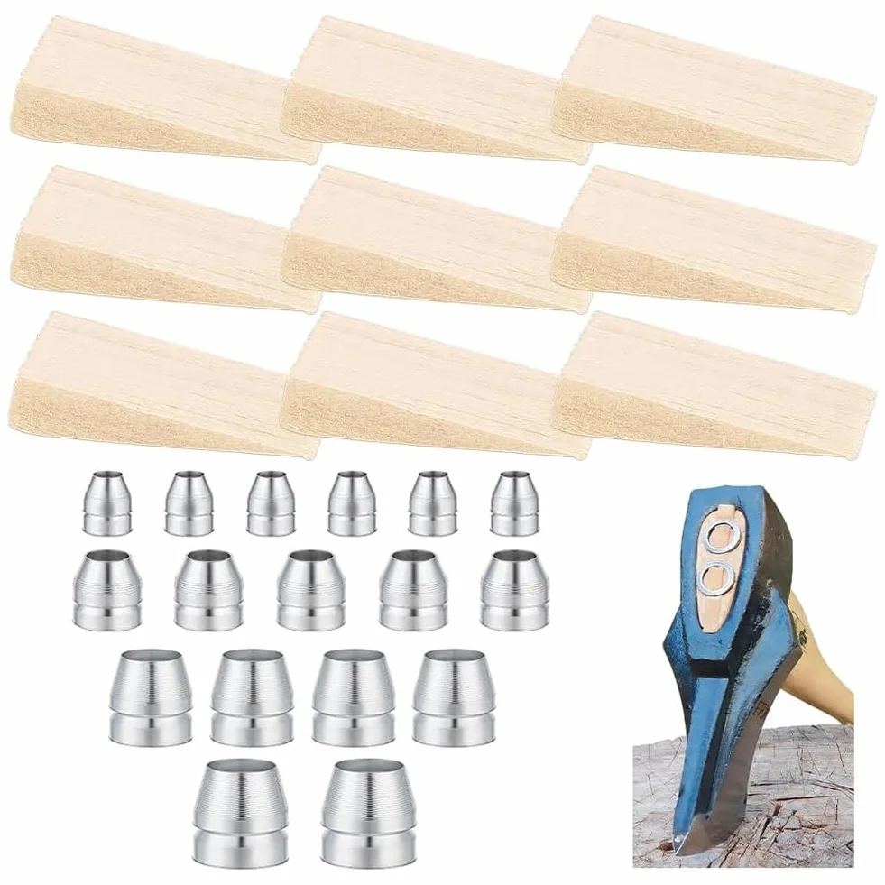 PH PandaHall 28pz Cunei di Sicurezza per Manici Rotondi Legno e Acciaio Inossidabile Kit Sostituzione Manico Ascia Martello