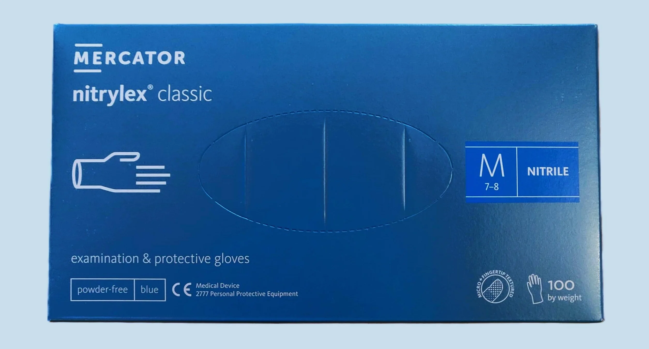 Guanti Nitrile Monouso Nitrylex Classic, Taglia M (7-8), Blu, Non Sterili, Senza Polvere, Ambidestri, 100 Pezzi