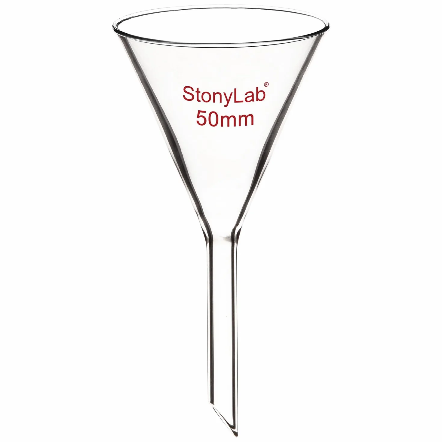 stonylab Imbuto di Vetro da 1 Confezione, Imbuto in Vetro Borosilicato a Parete Pesante, Diametro 50 mm e Lunghezza Stelo 50 mm