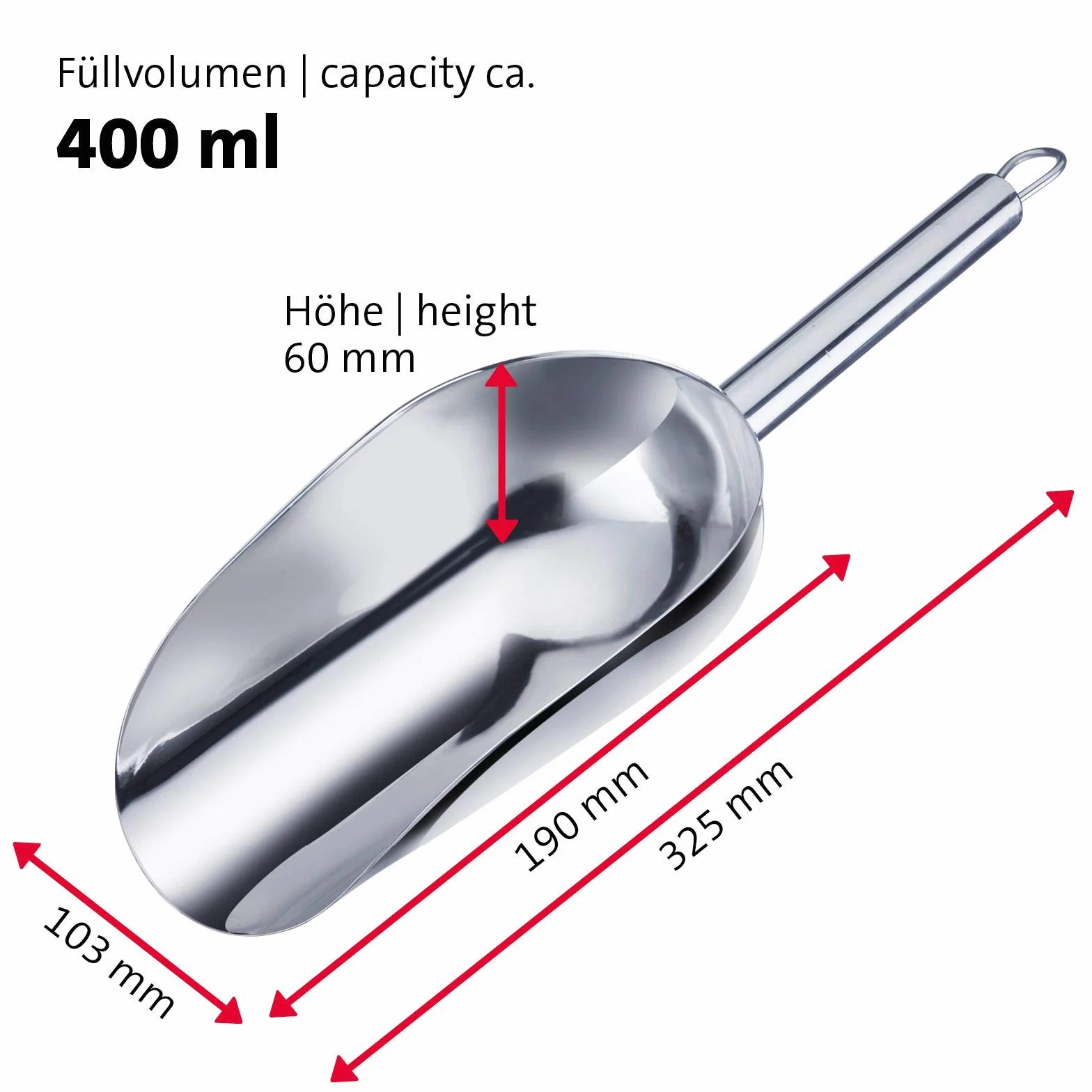 Westmark Paletta per pesare/riempire, Capacità: 400 ml (ca. 500 g di farina), Acciaio inox, Halia, Argento, 91062270