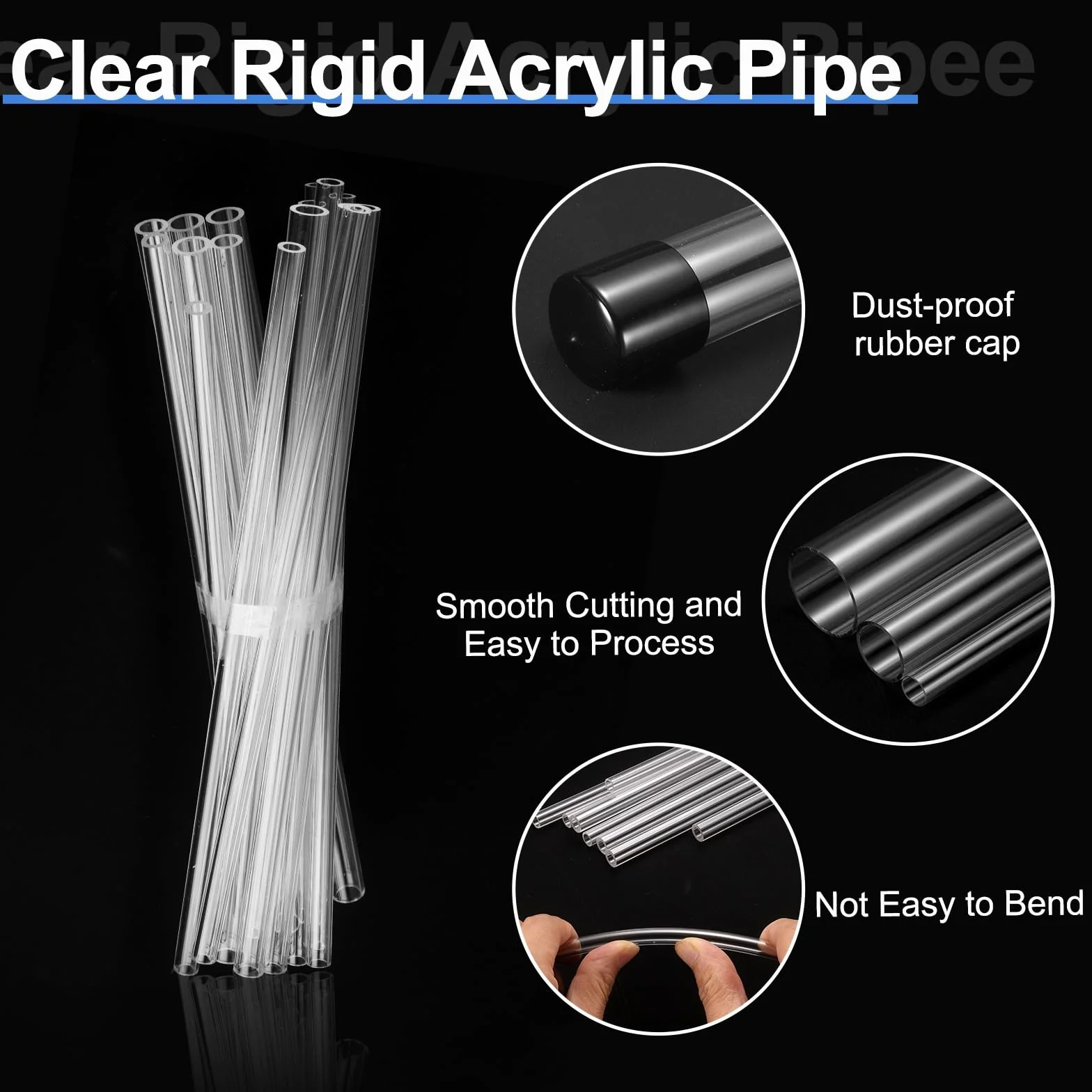 Rigid Acrylic Tube 11x15mm 30.5cm Clear Polycarbonate Pipe with Rubber Caps