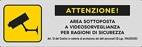 ADESIVO CM 15X5 ATTENZIONE AREA SOTTOPOSTA A VIDEOSORVEGLIANZA PER RAGIONI DI SICUREZZA Art.13\